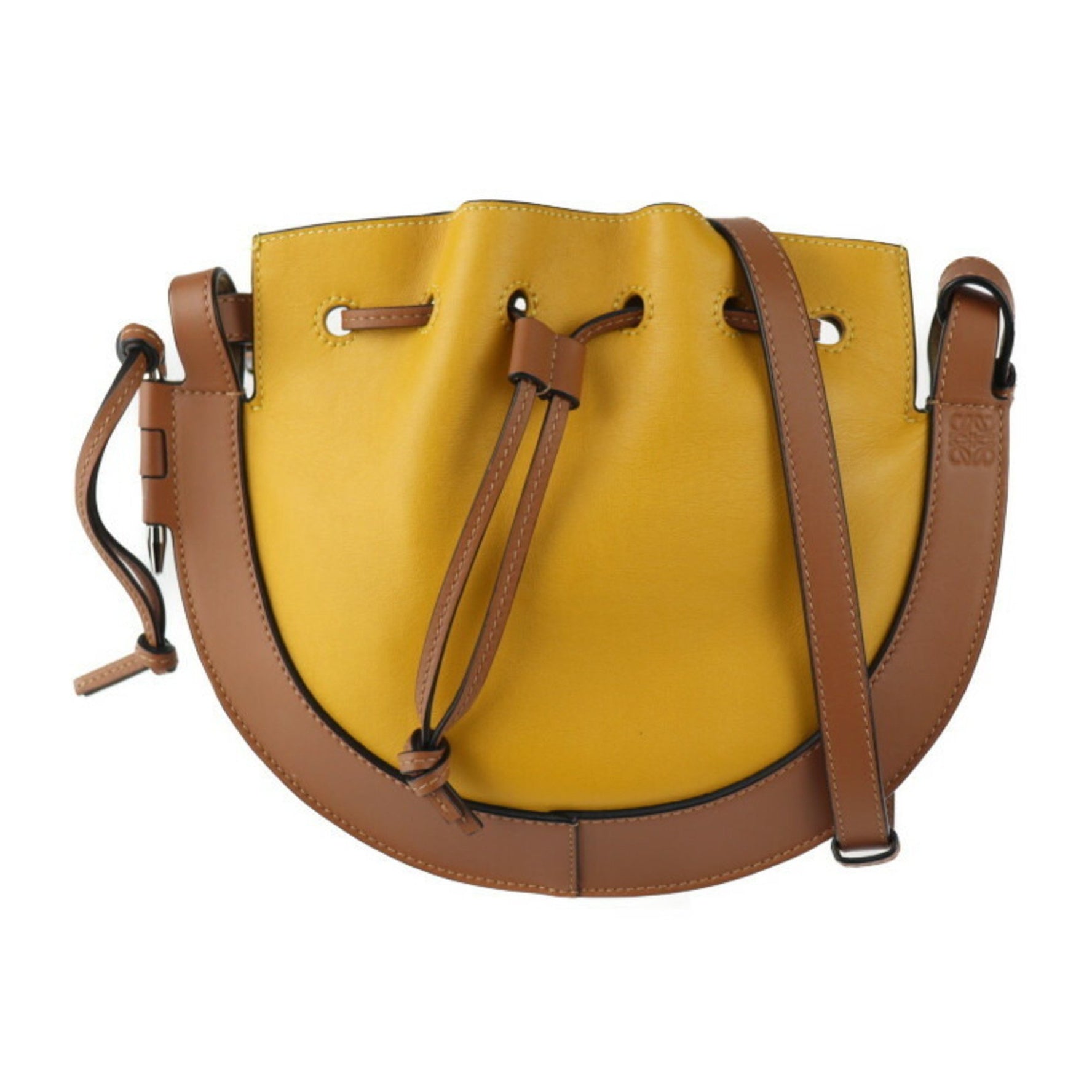 LOEWE Horseshoe Shoulder Bag Leather Yellow Brown Drawstring