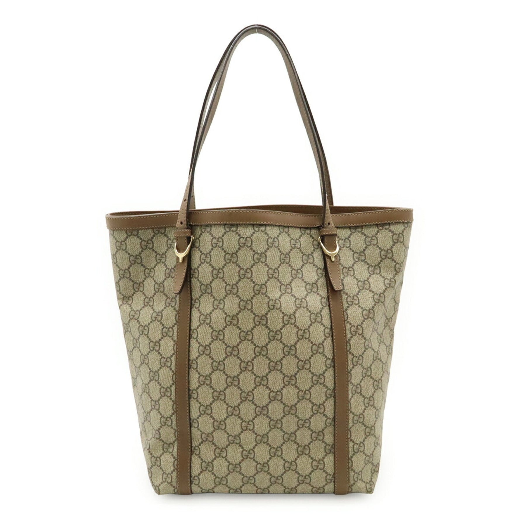 GUCCI GG Supreme Tote Bag Shoulder PVC Leather Khaki Beige Brown