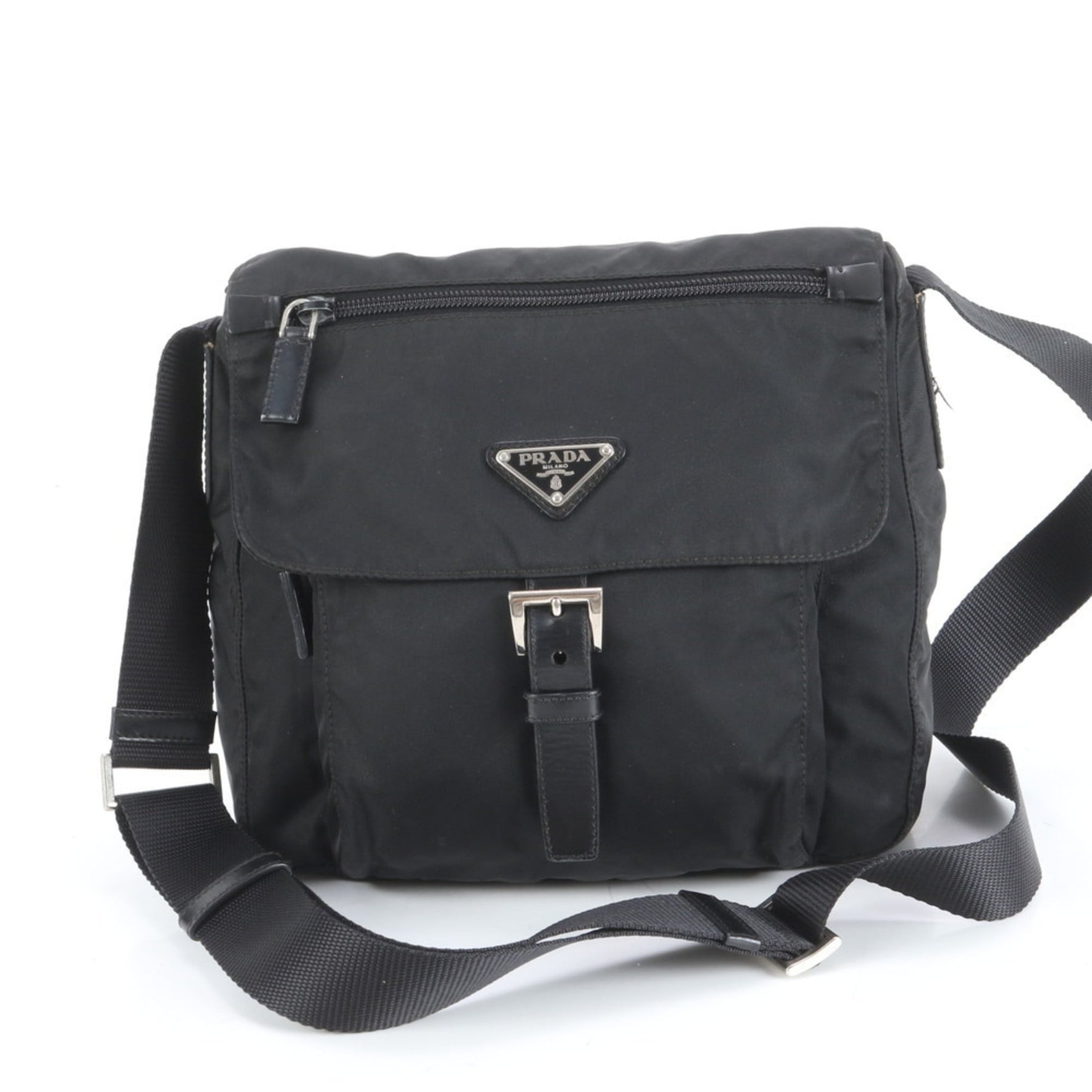Prada Tessuto Nylon Triangle Logo Leather Shoulder Bag Crossbody Messenger