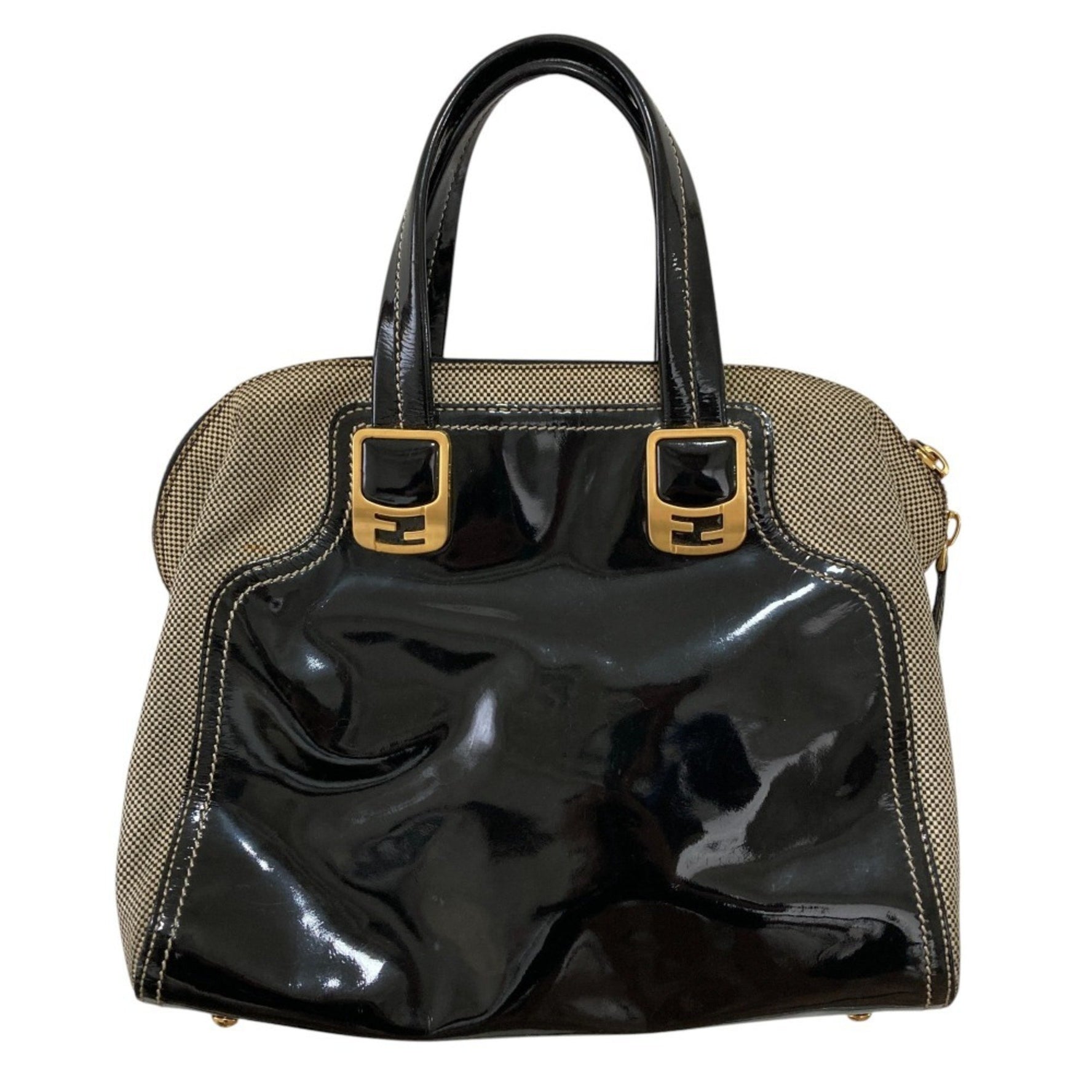 FENDI Chameleon Patent Leather Handbag Black