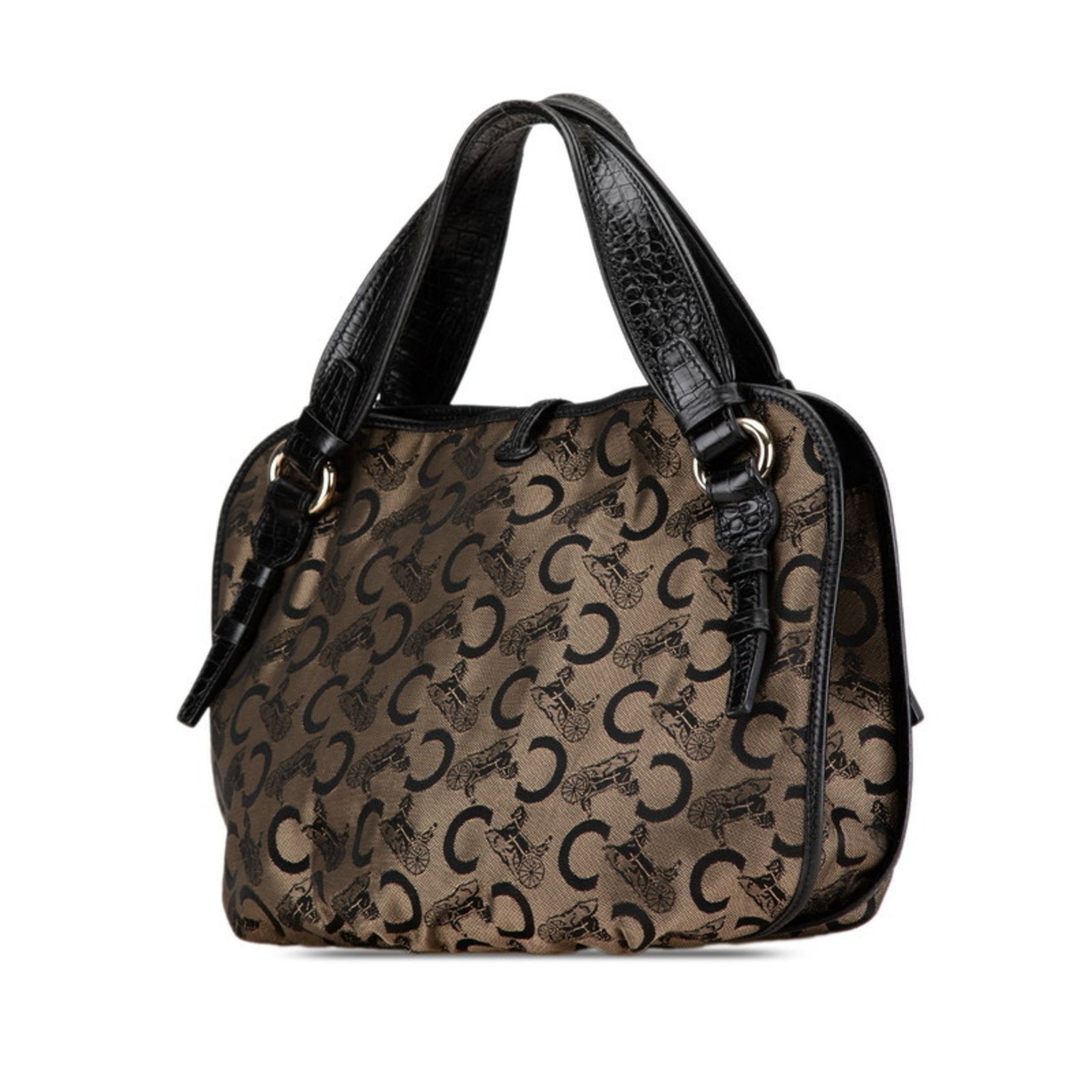 Celine C Macadam Bittersweet Tote Bag Khaki Black Canvas Leather