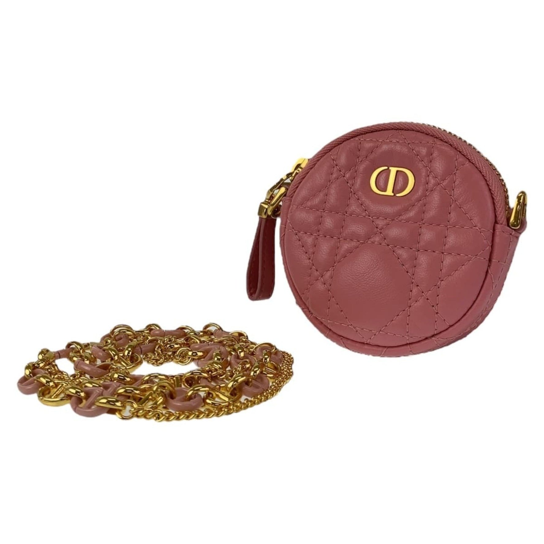 Christian Dior Dior Cannage Caro Mini Round Gold Hardware Leather Shoulder Bag Pouch