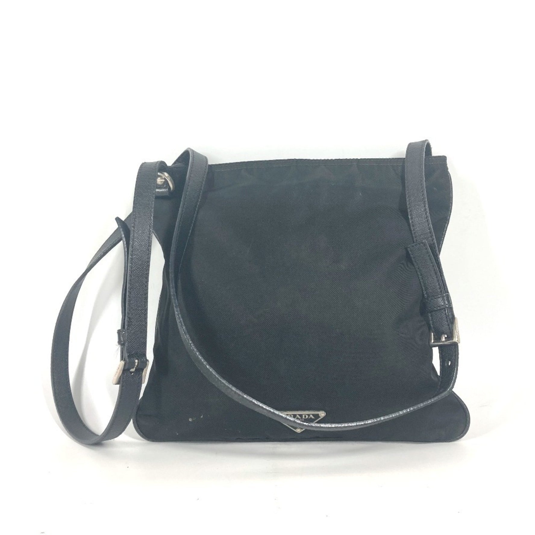 PRADA logo embroidered bag crossbody pochette shoulder nylon leather black