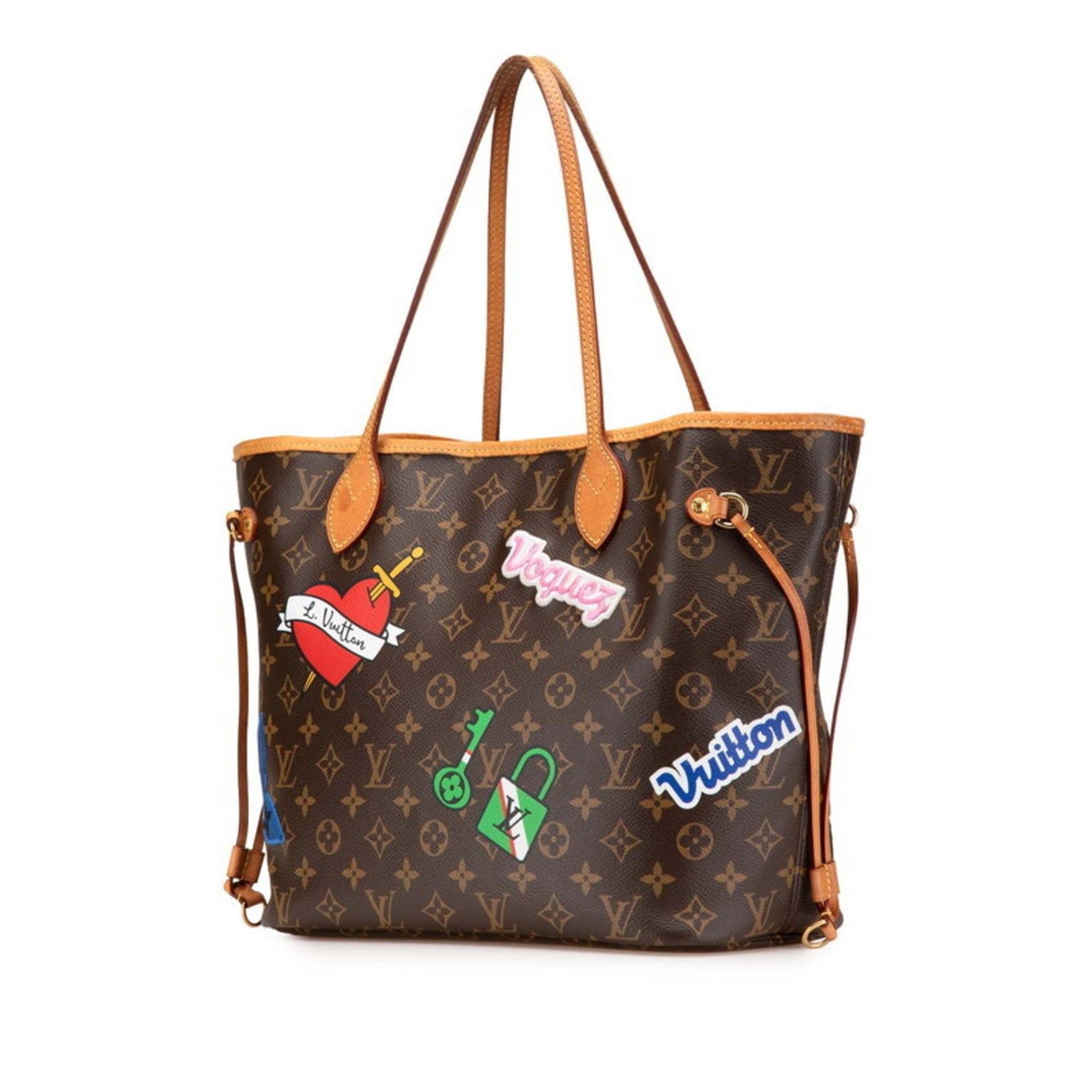 Louis Vuitton Monogram Neverfull MM Patches Shoulder Bag Tote Brown Multicolor Leather