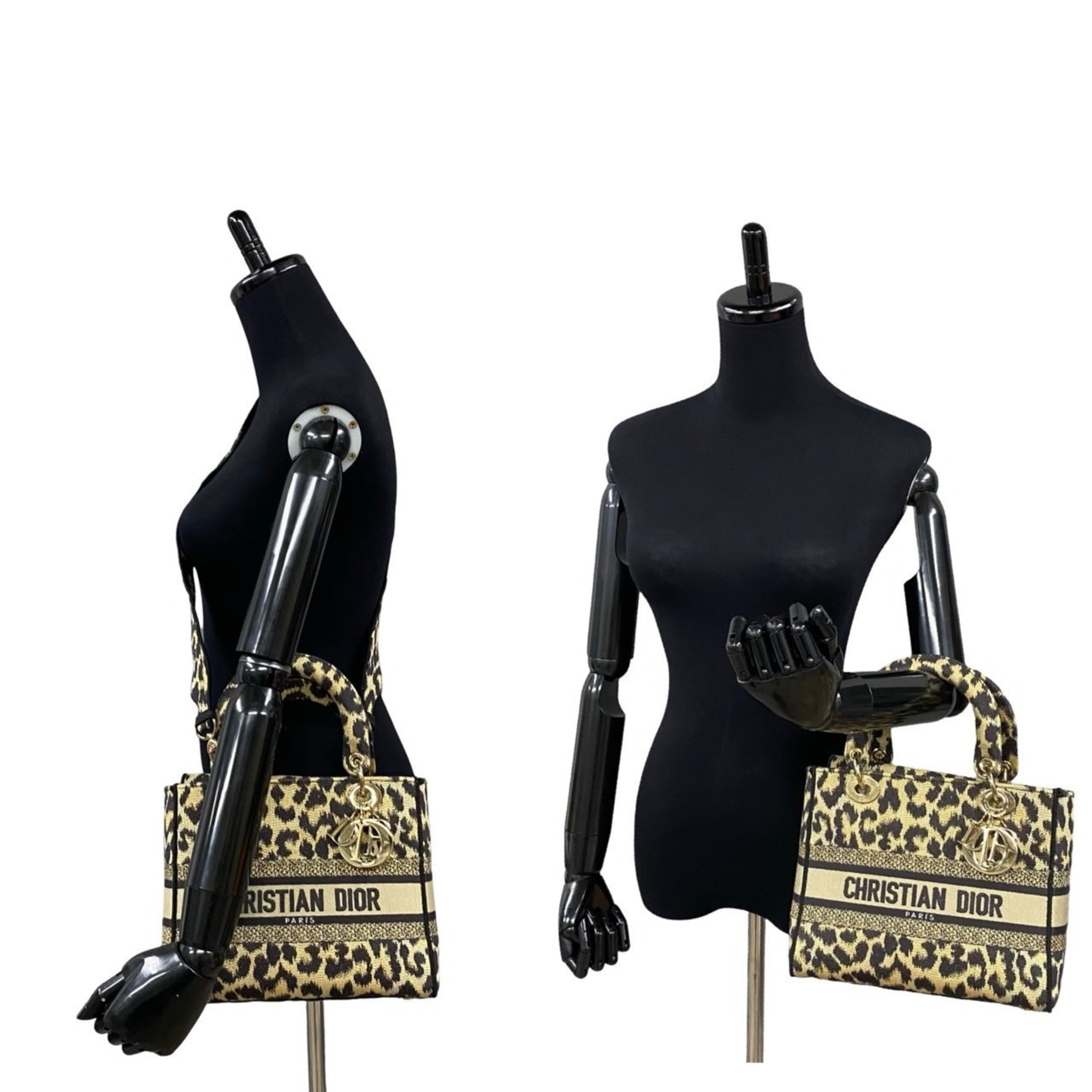 Christian Dior Lady D-Lite Medium Canvas Leopard Print Handbag/Shoulder Bag