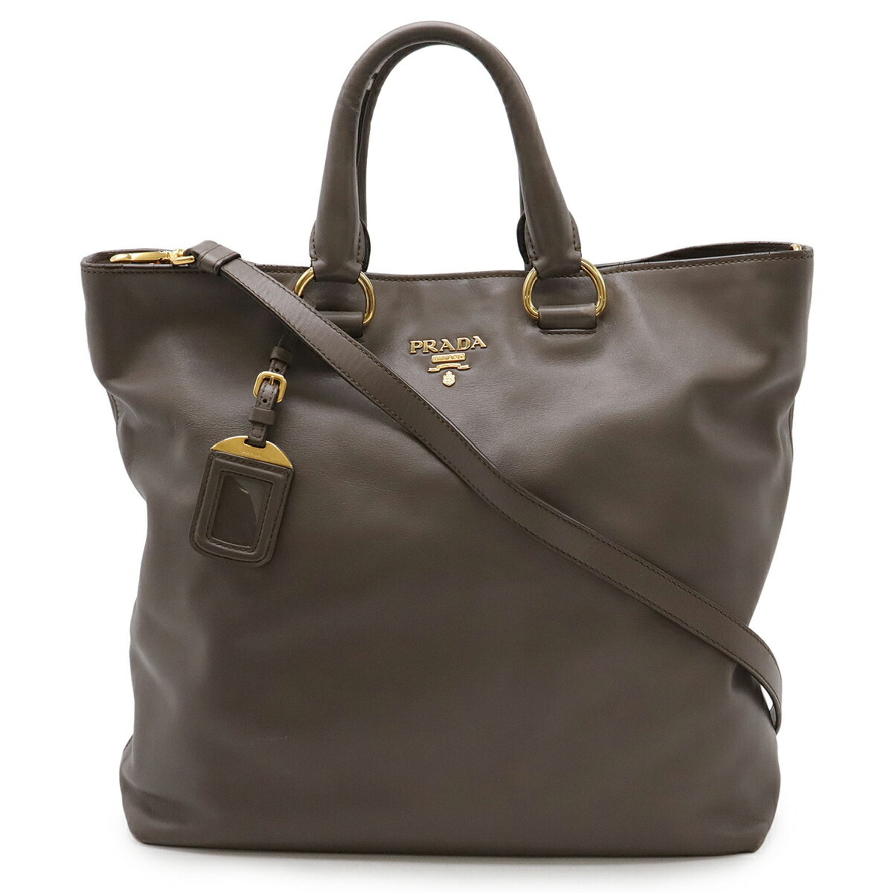PRADA BAMBU' Large Tote Shoulder Bag in Greige Leather - Purchased at a Japanese Outlet