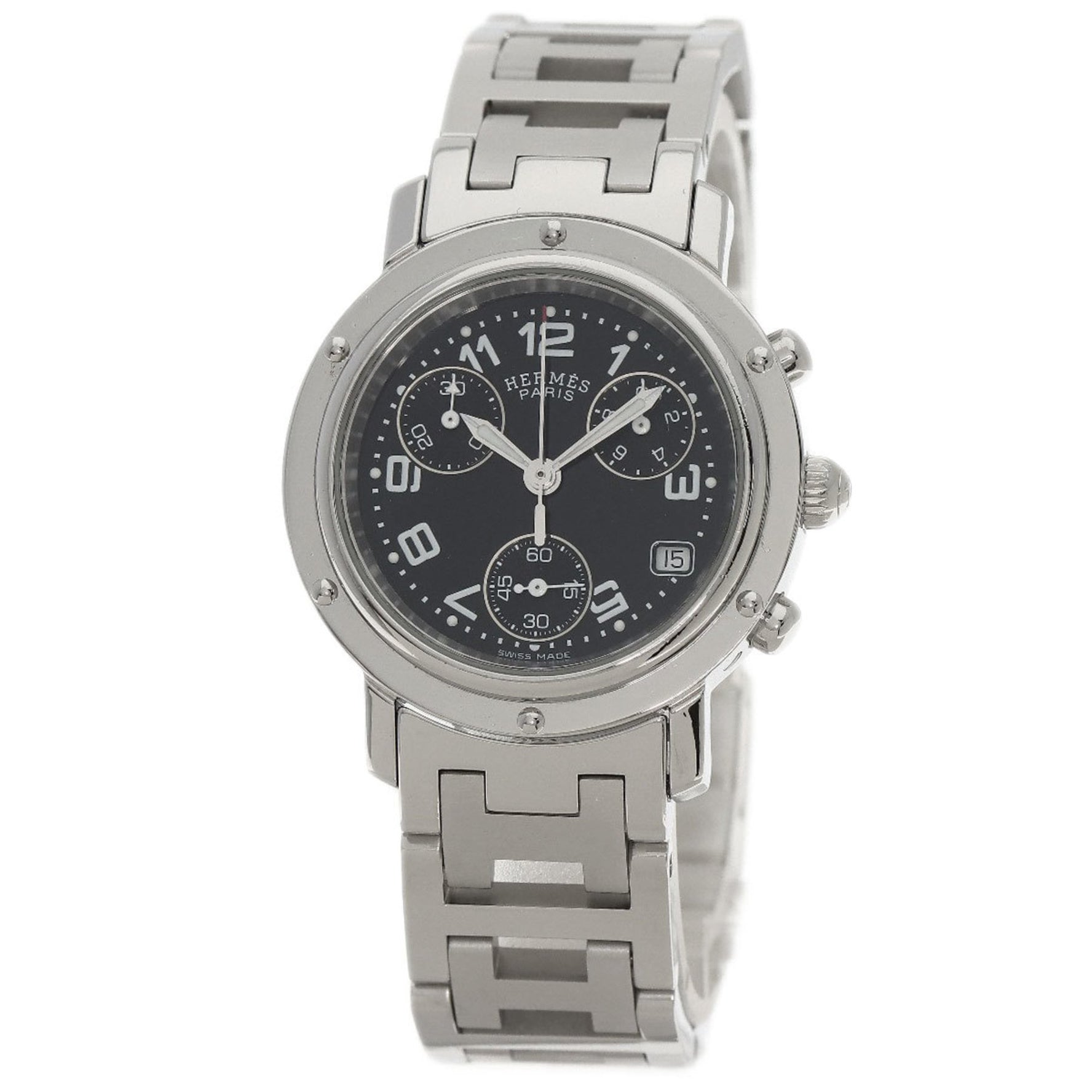 Hermes Clipper Chrono Watch Stainless Steel SS Ladies