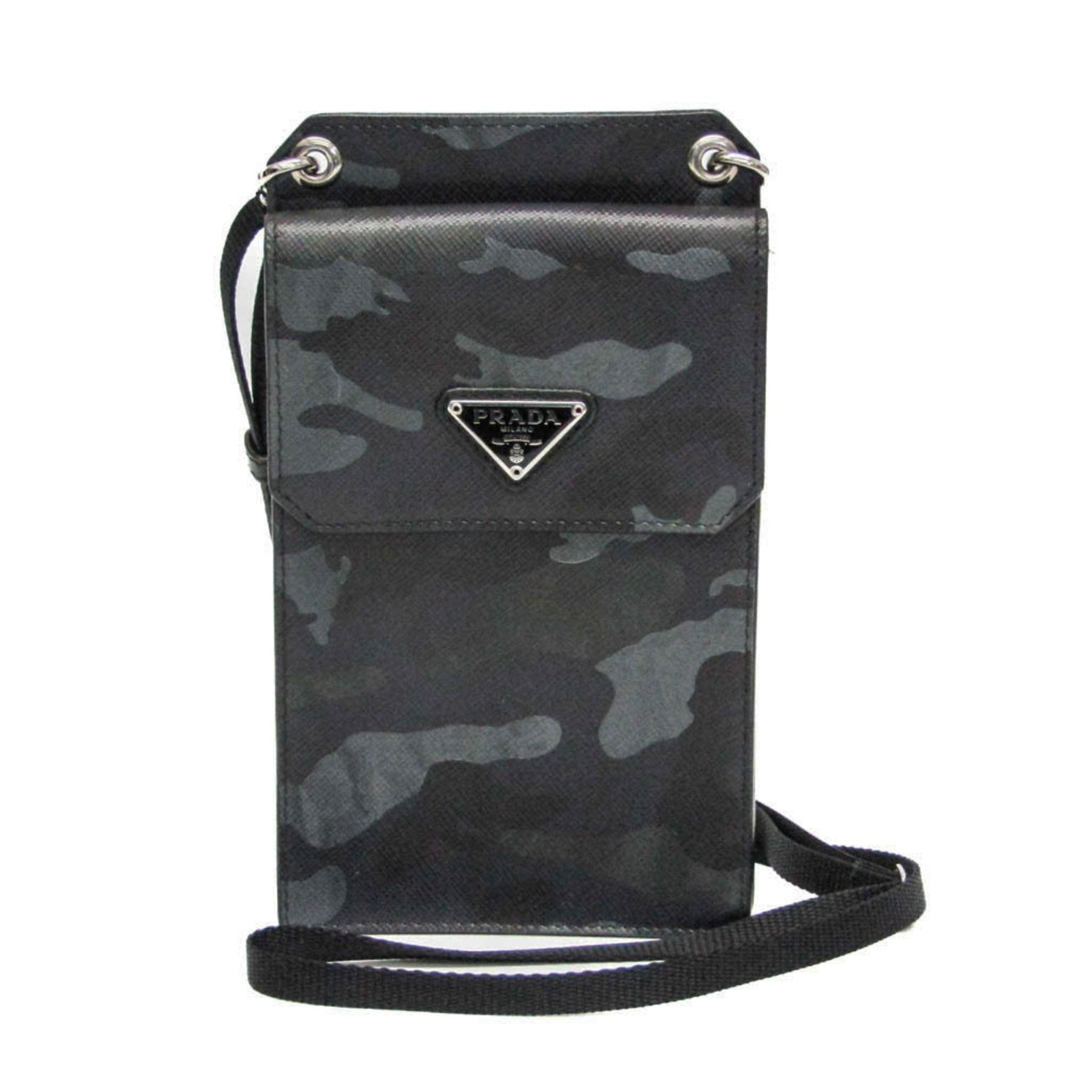 Prada Saffiano Camouflage Shoulder Pouch Men,Women Leather Shoulder Bag Black,Khaki