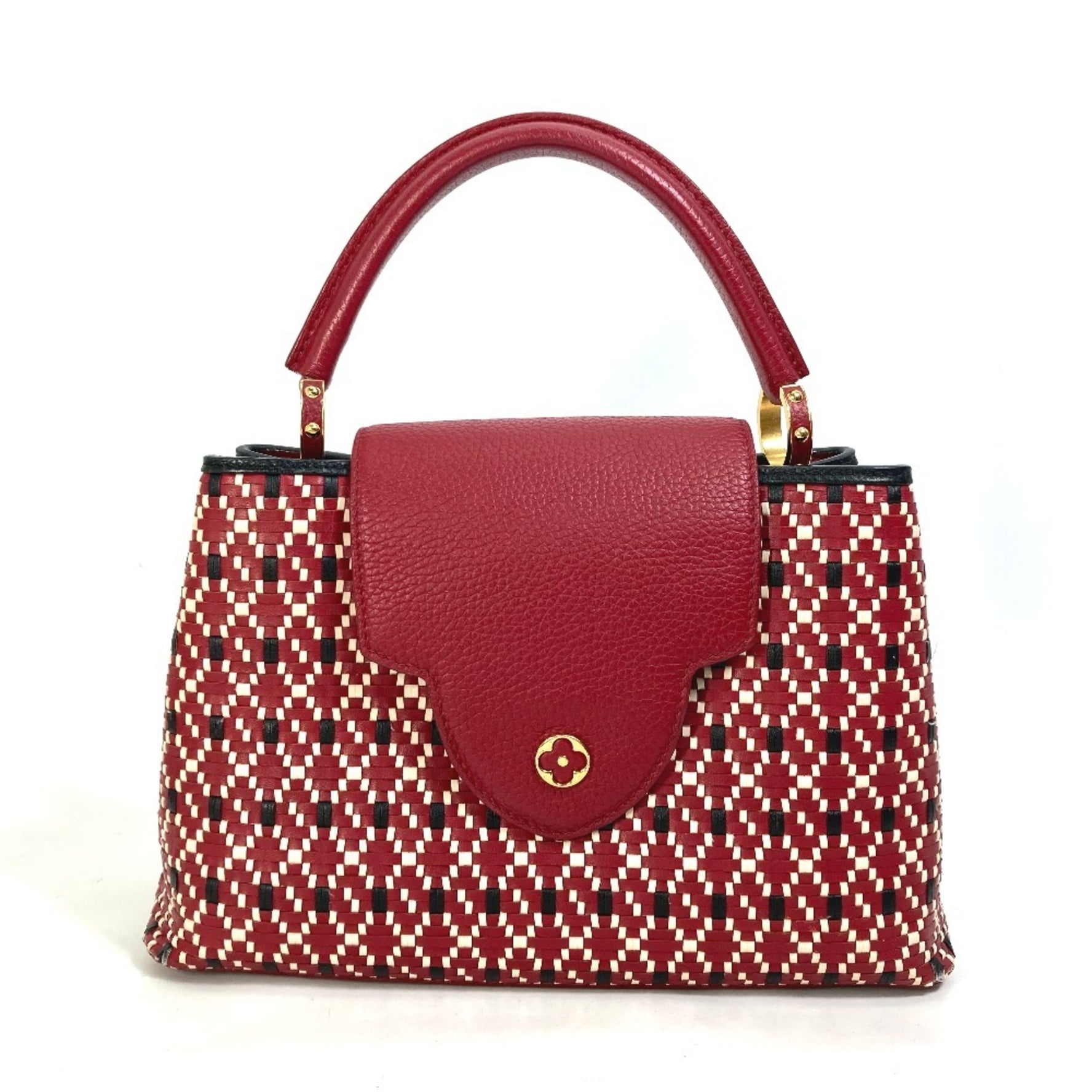 Louis Vuitton Plating LV Signature Capucines PM Bag Handbag Leather Ruby Red