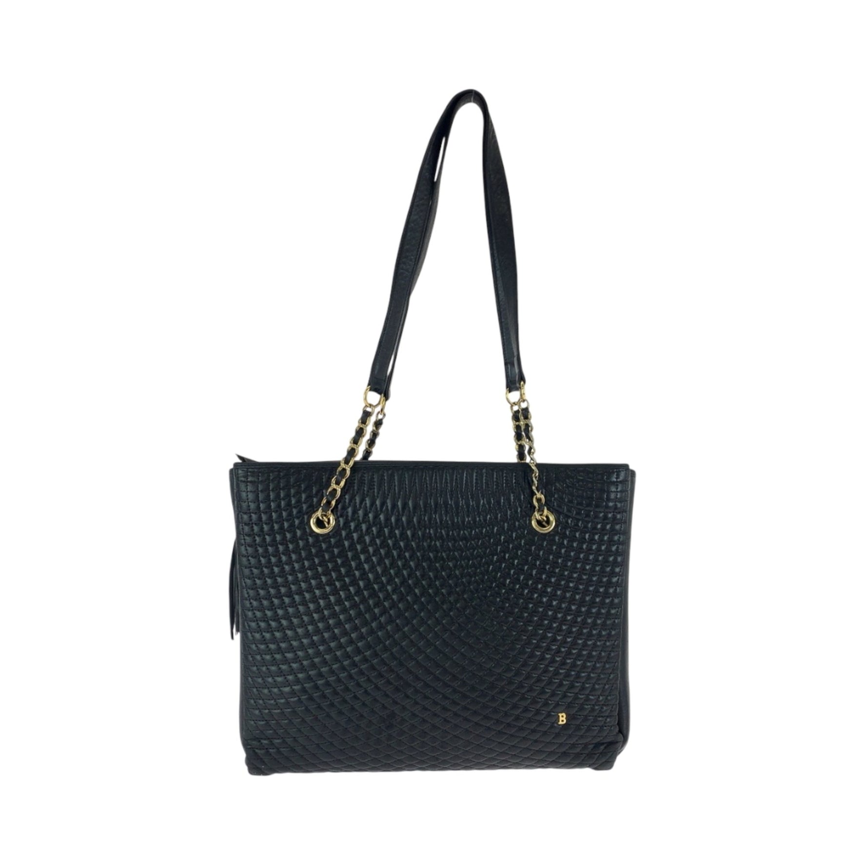 BALLY Vintage Quilted Fringe Leather Chain Tote Bag with Gold Hardware
