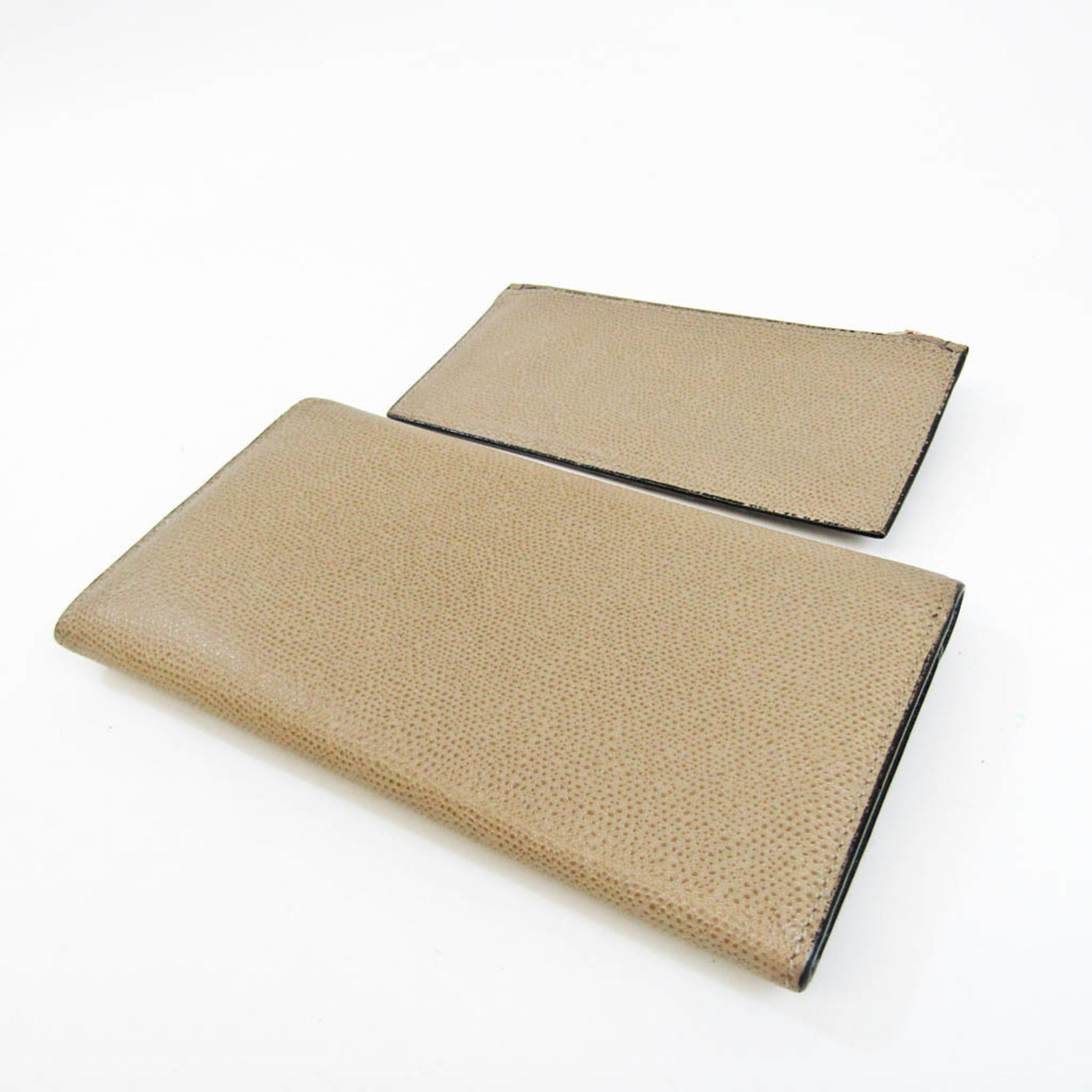 Valextra Men,Women Leather Long Wallet (bi-fold) Gray Beige