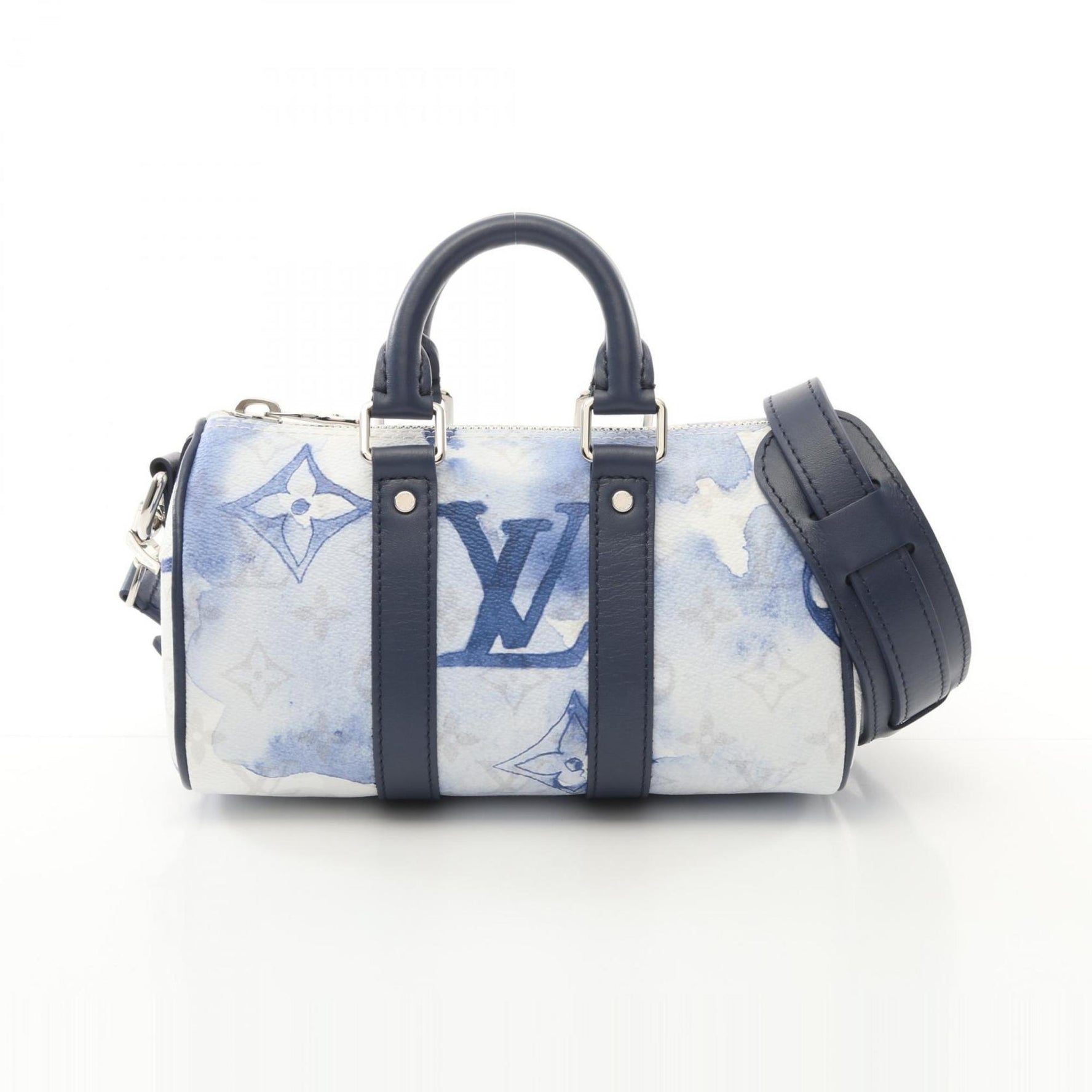 Louis Vuitton Keepall XS Monogram Watercolor Handbag Coated Canvas Leather White Navy Multicolor