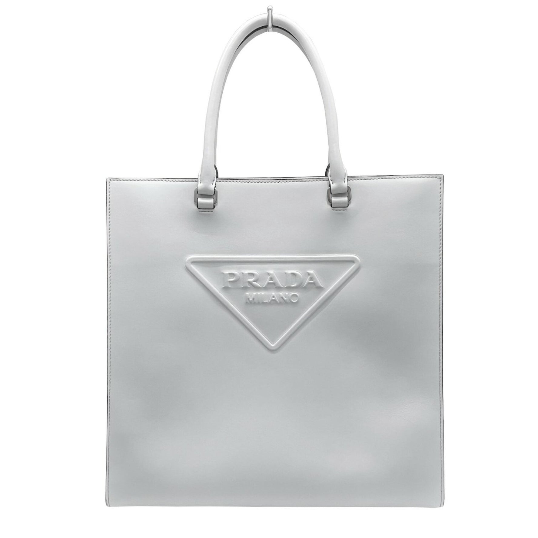 PRADA Embossed Triangle Tote Bag Handbag Shell Men's
