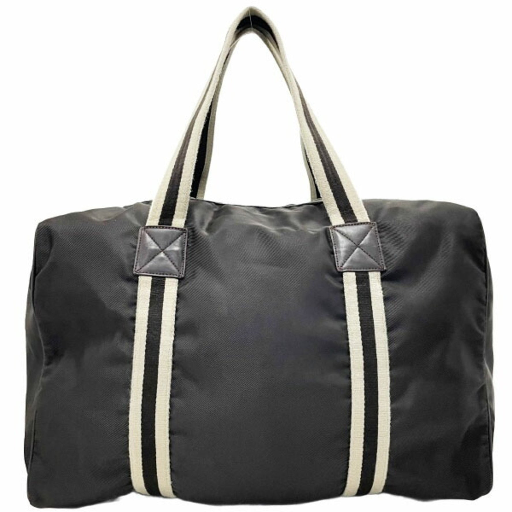 Gucci Boston Bag Sherry Line Shoulder Nylon Leather Dark Brown Beige 012 8657 Bicolor Handbag Outlet