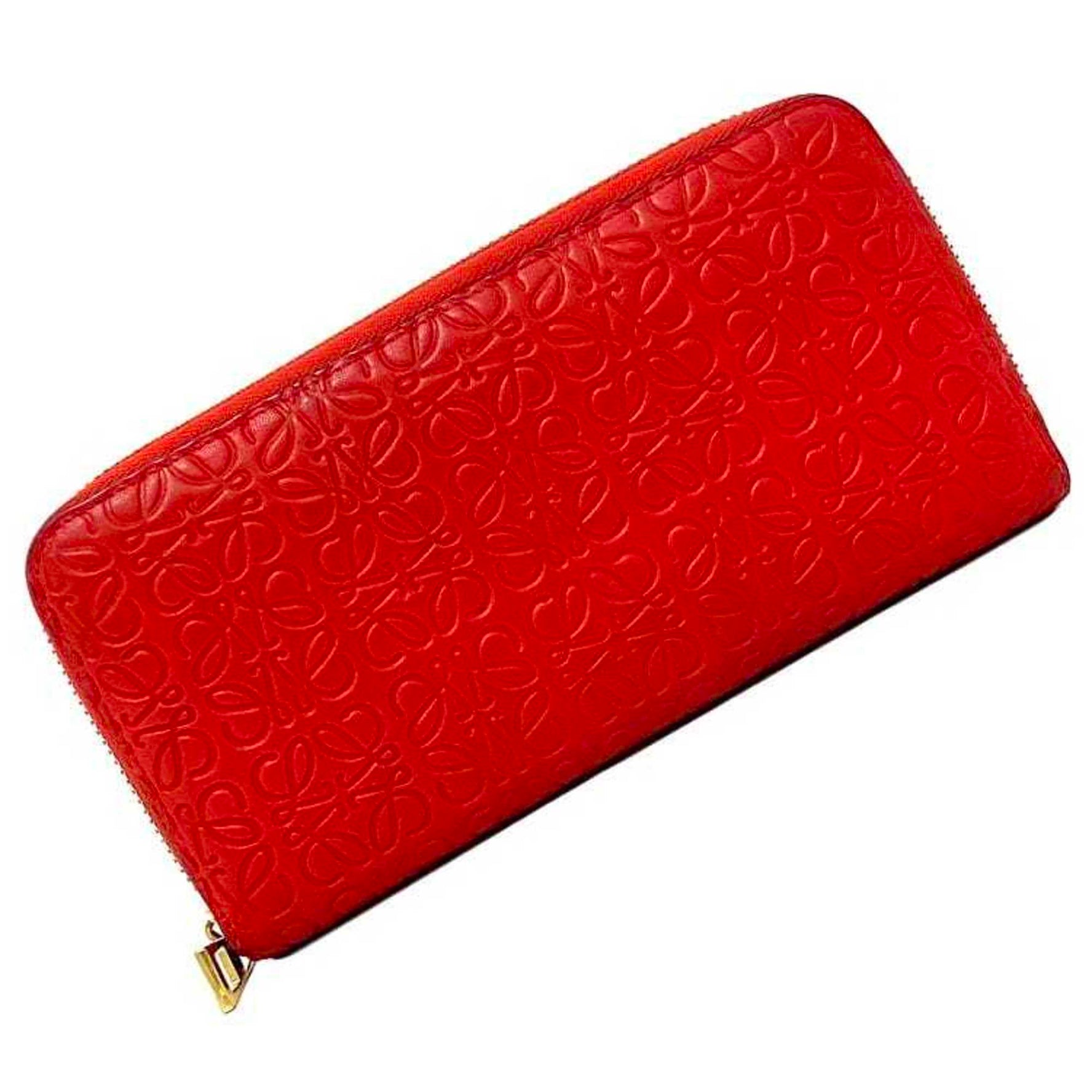 Loewe Long Wallet Red Gold Anagram Leather GP Ladies