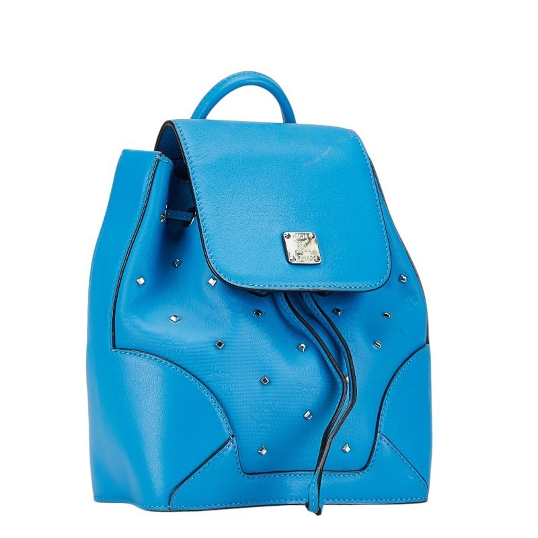 MCM Visetos Studded Backpack Light Blue Leather