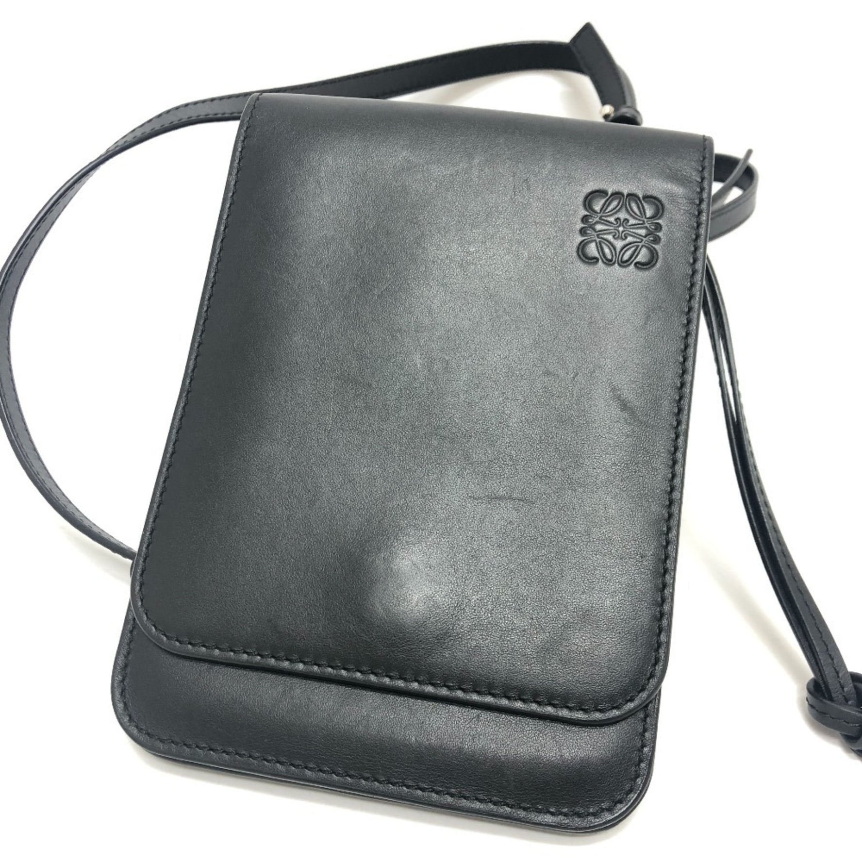 LOEWE Logo Gusset Flat Crossbody Pochette Shoulder Bag Leather