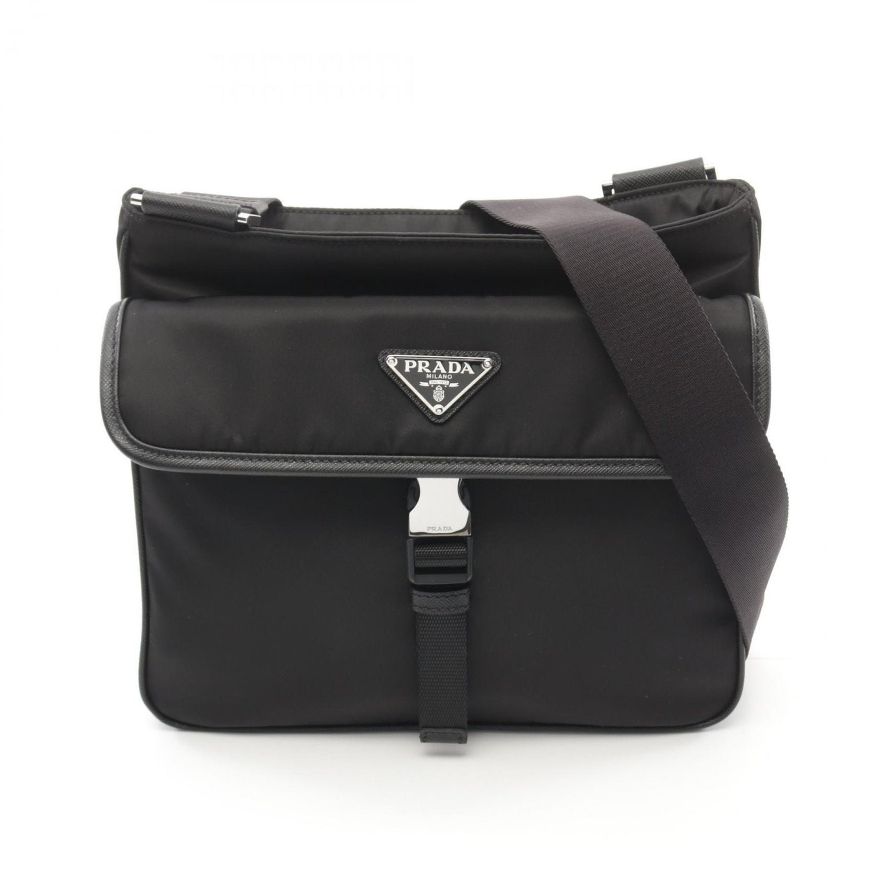 PRADA RE-NYLON TESSUTO+SAFFIANO Shoulder Bag Nylon Saffiano Leather Men Women Black 2VH1192DMHF0002