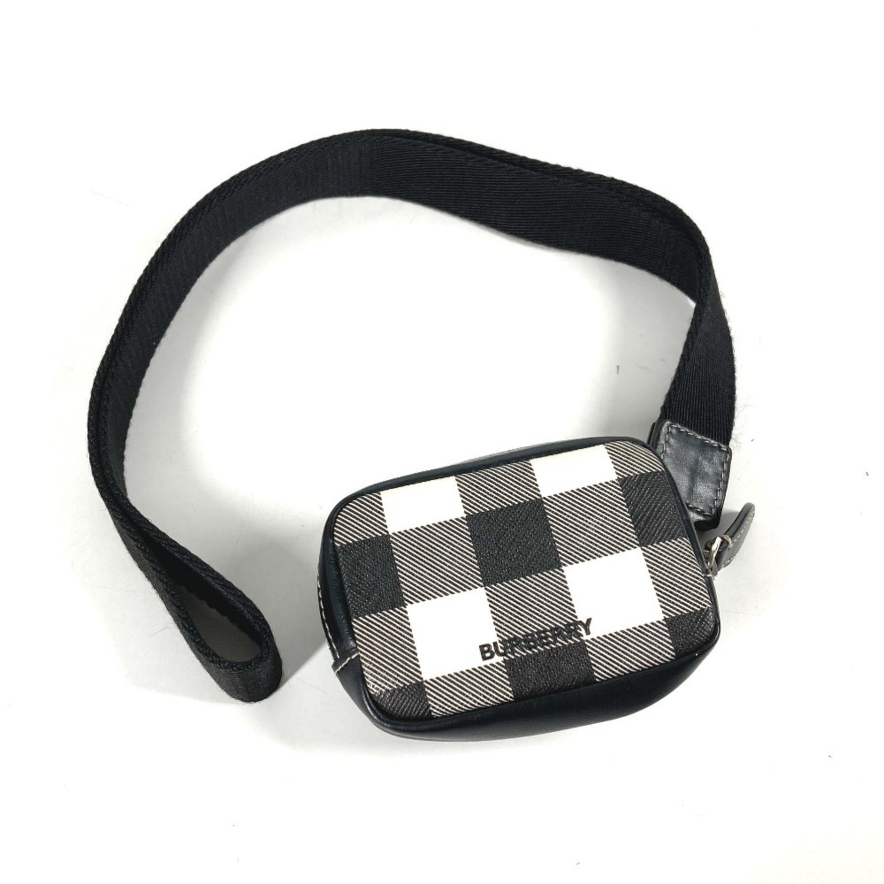 BURBERRY Coin Purse Wallet Checked Pouch with Strap Wallet/Coin Case Leather Black