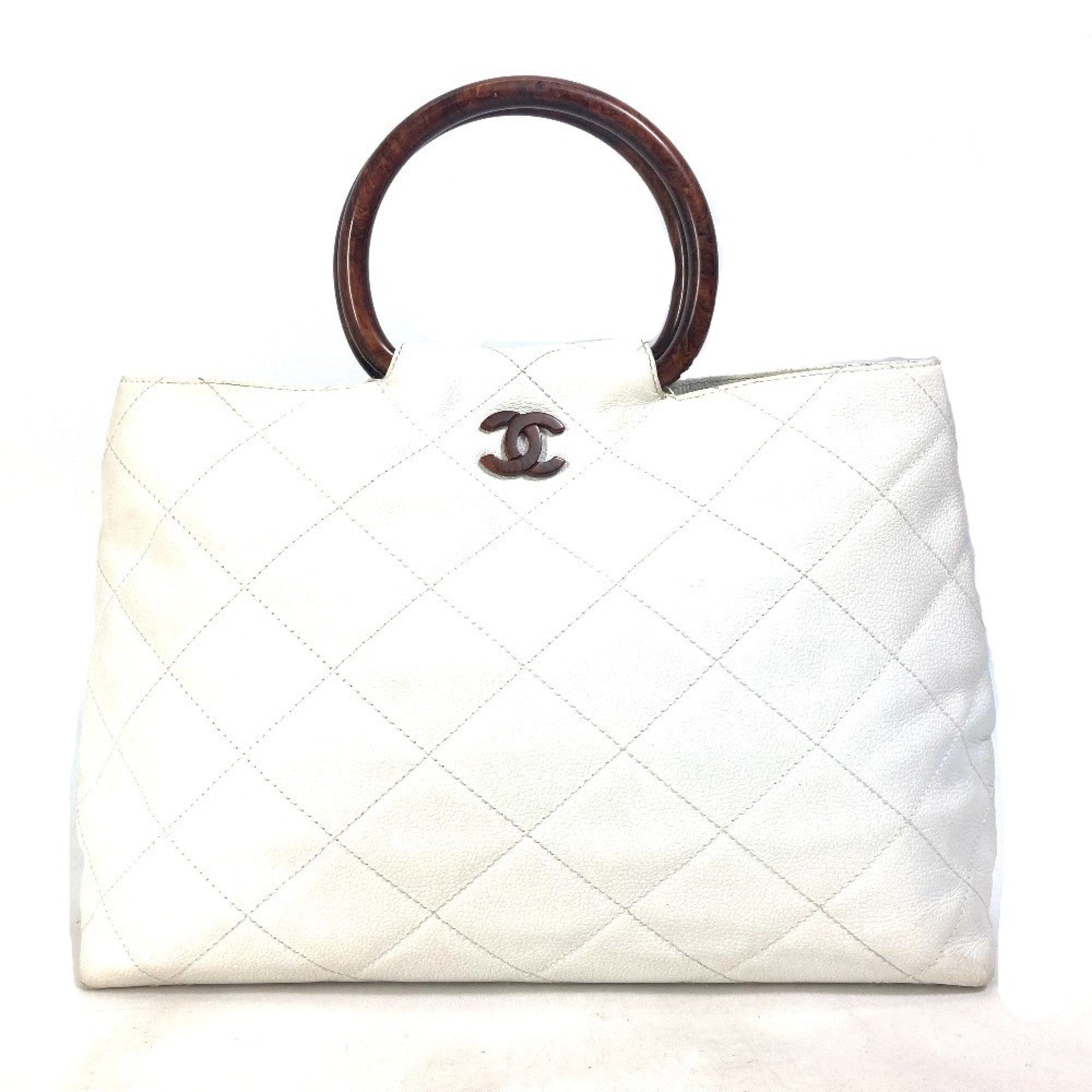 Chanel Matelasse Quilted Wood handle bag Tote Bag Hand Bag Brown