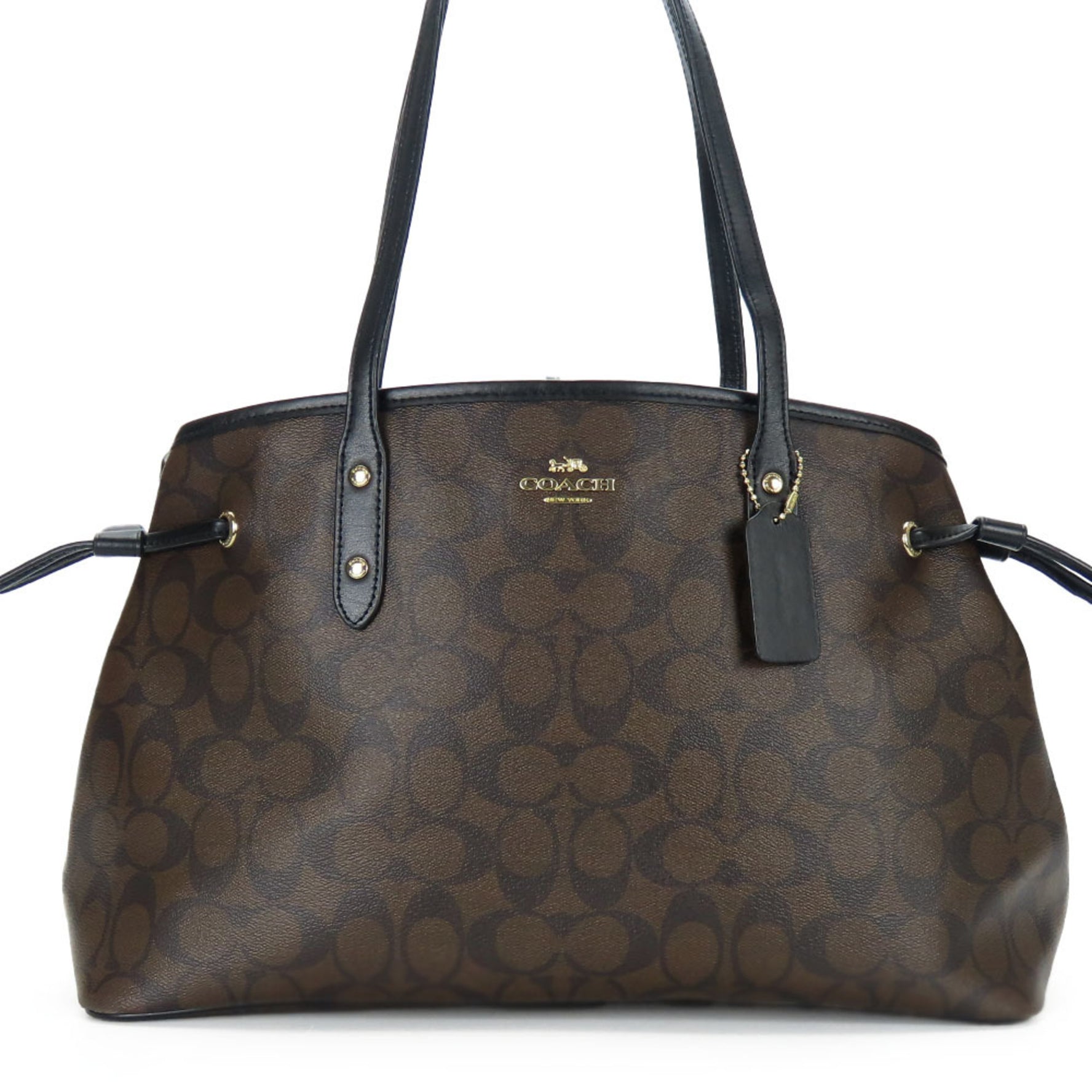 Coach Tote Bag Signature Leather Black Dark Brown