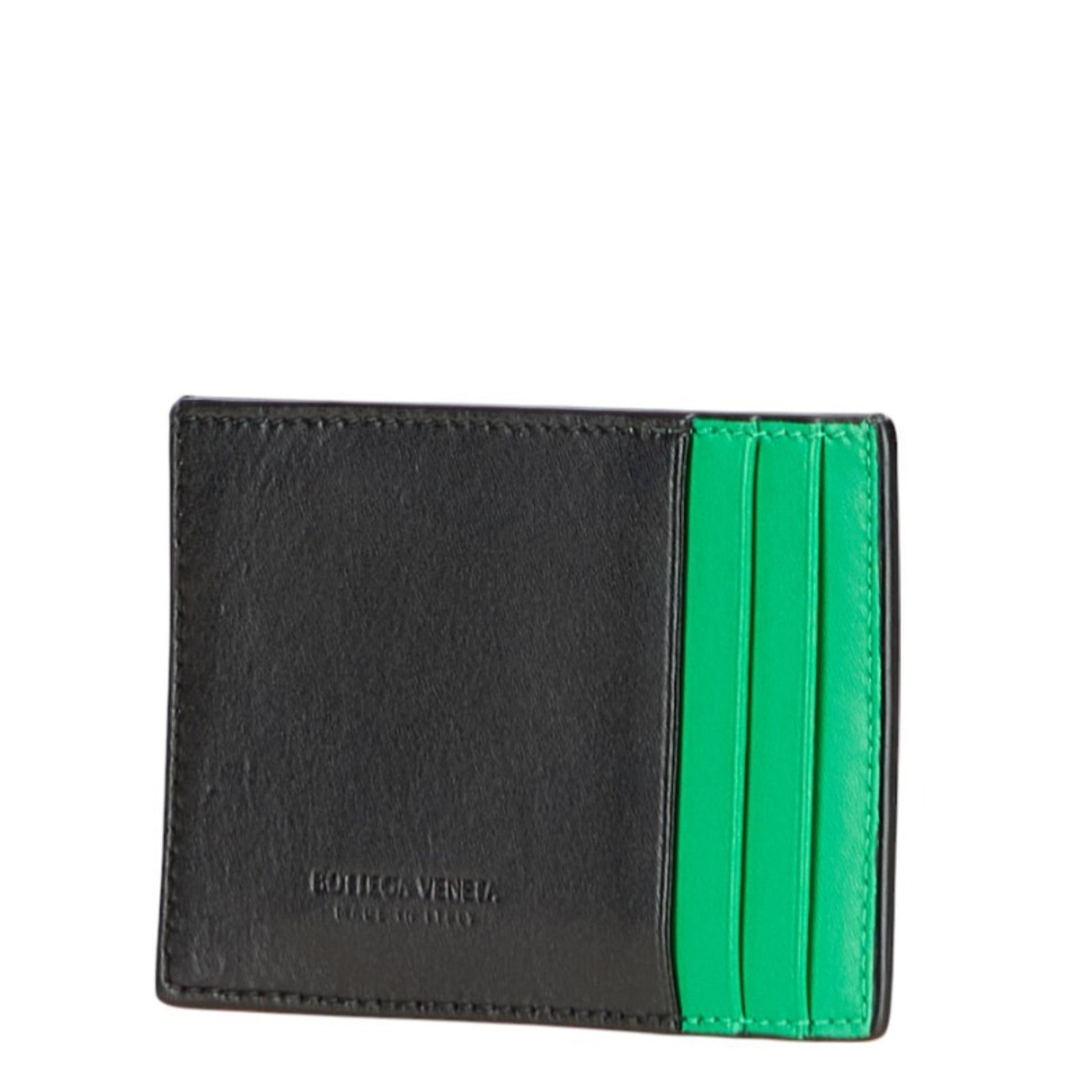 Bottega Veneta Maxi Intrecciato Card Case in Black and Green Leather