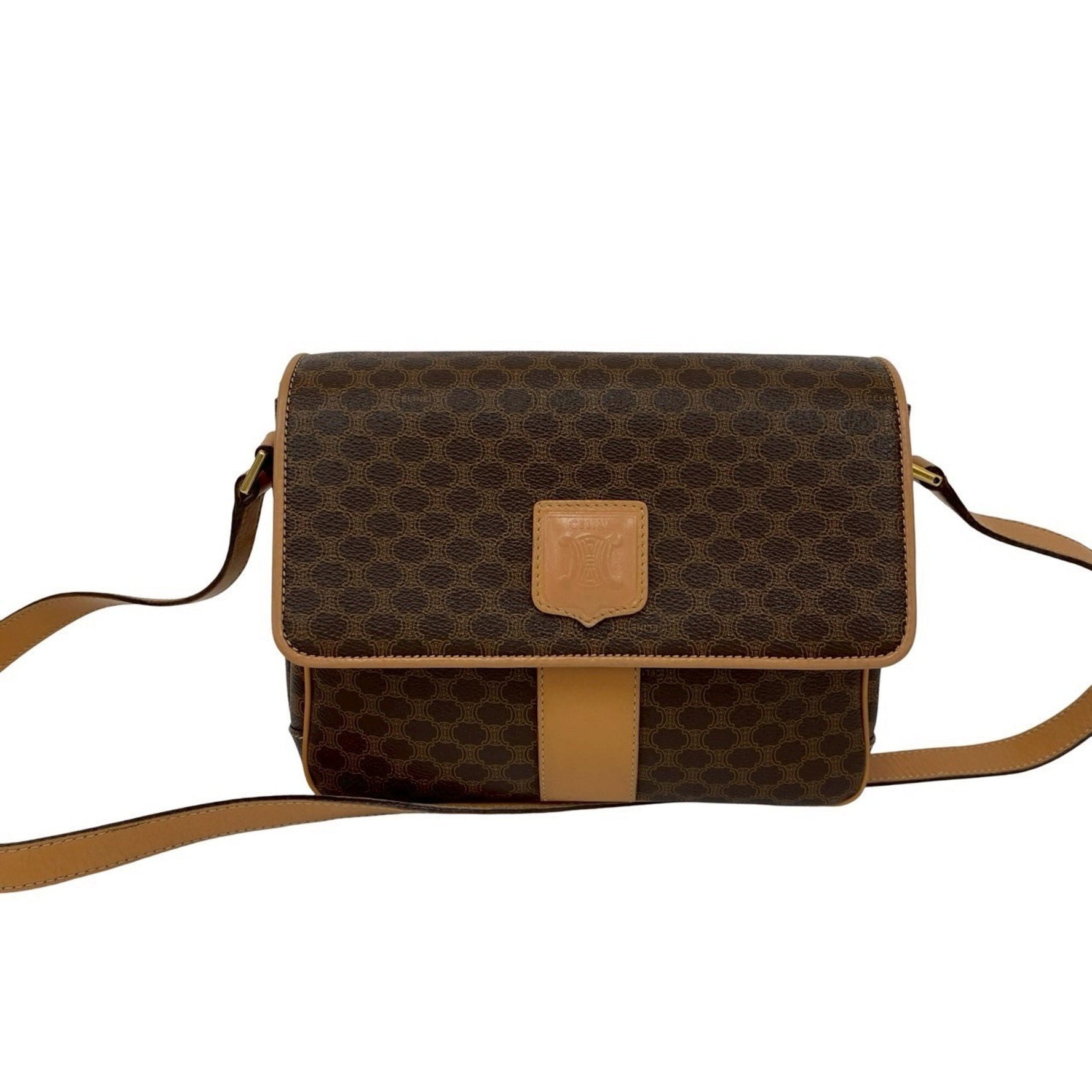 CELINE Vintage Macadam Blason with Triomphe Logo Leather Shoulder Bag/Pochette in