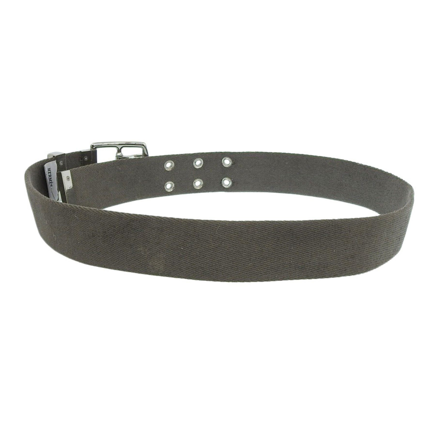 HERMES Etrivier Wool Canvas Eyelet Belt 85 Khaki Grey