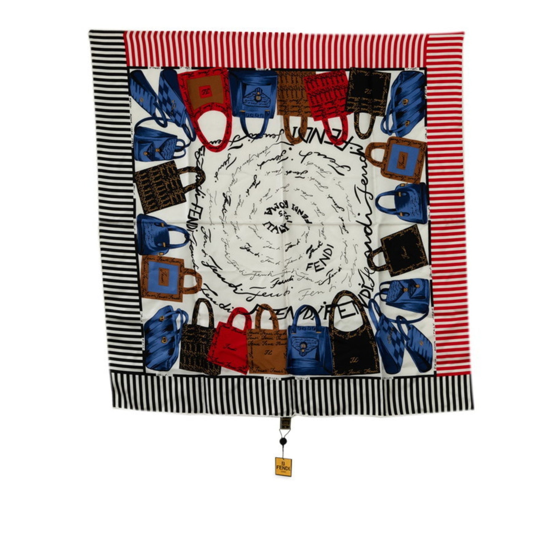 FENDI handbag motif scarf muffler white red multicolor silk