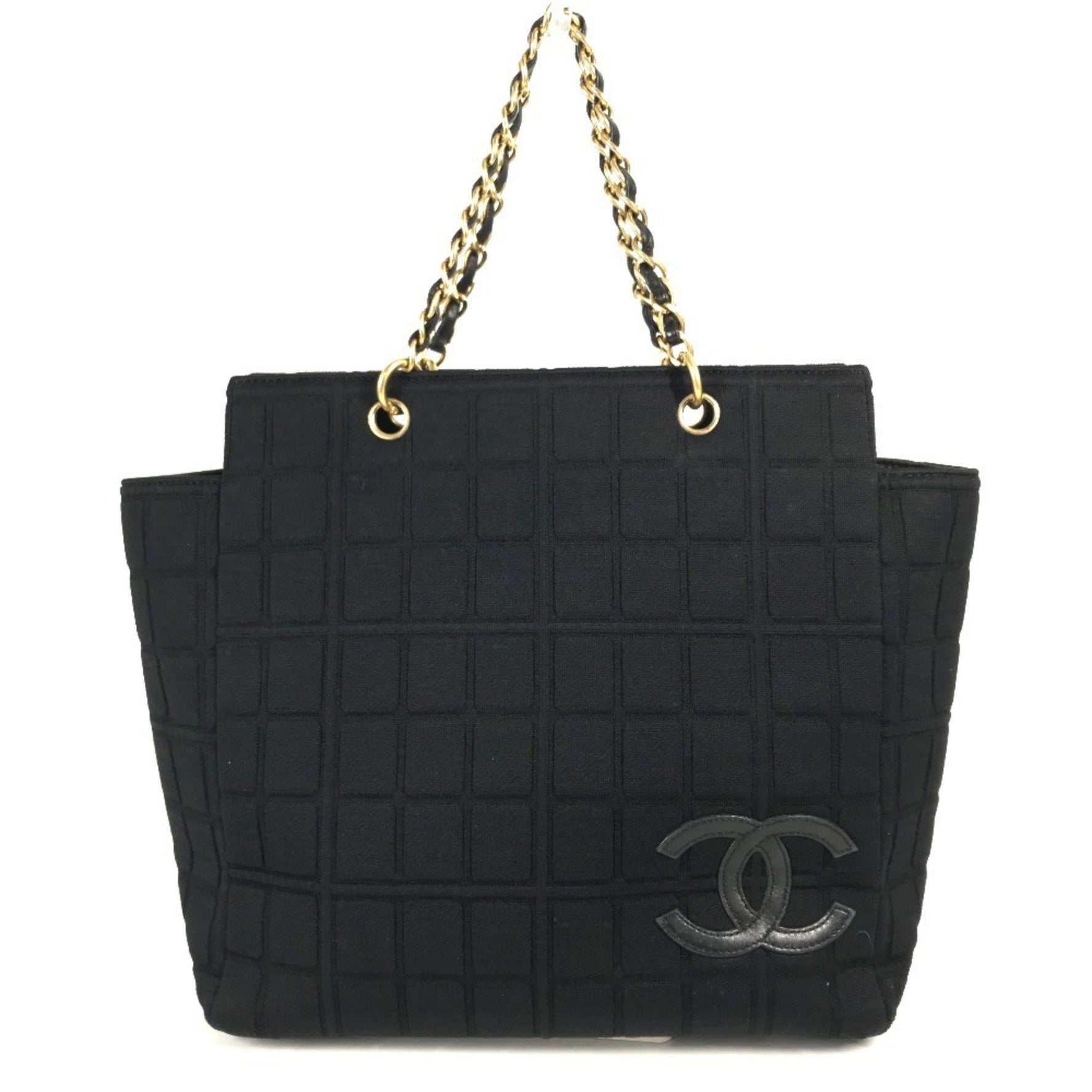 CHANEL CC Coco Mark Chocolate Bar Tote Bag with Double Chain Shoulder in