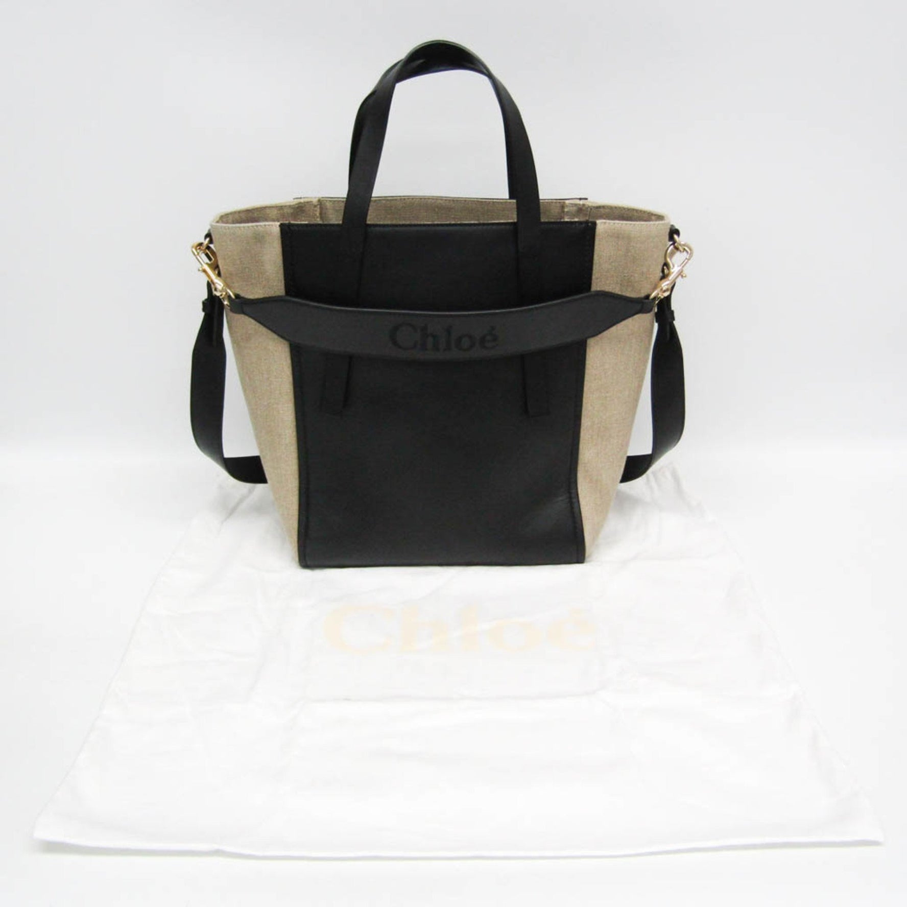 Chloé Chloe SENSE Medium Tote Bag Leather,Linen Shoulder Bag,Tote Bag Black,Light Beige