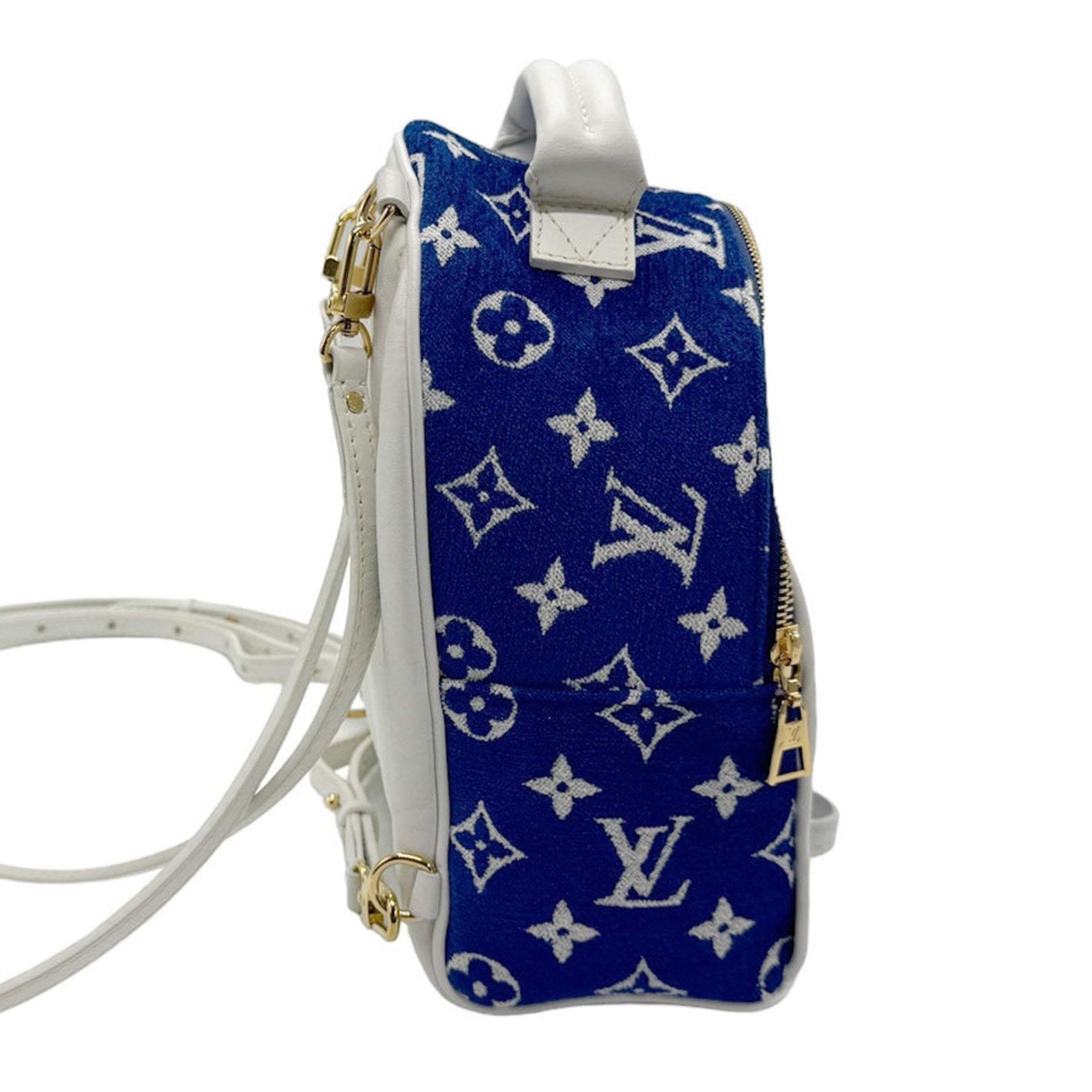 Louis Vuitton Backpack Monogram Jacquard Velvet Palm Springs MINI Leather Blue White Gold