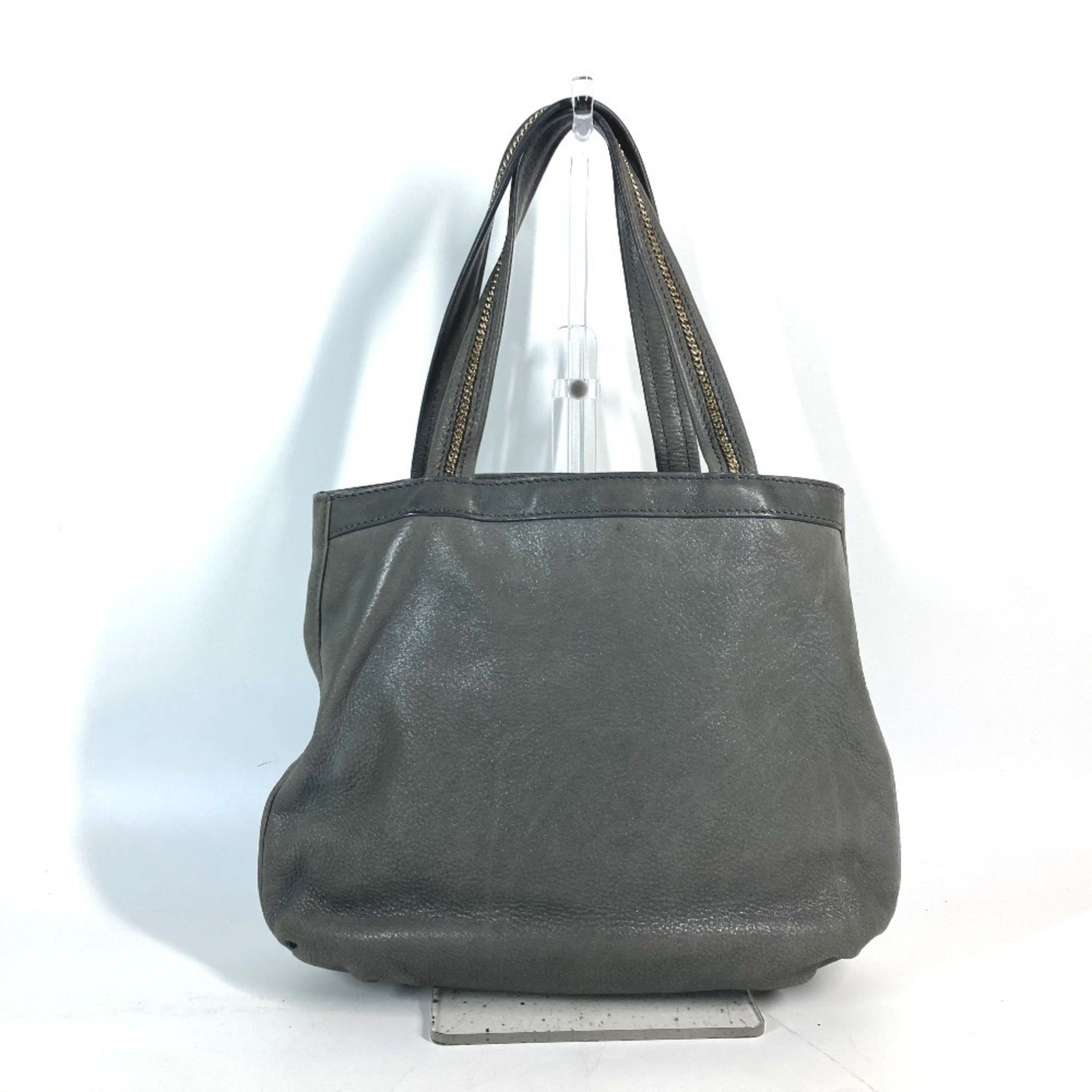 FENDI Tote Bag FF Chain Shoulder Leather Grey