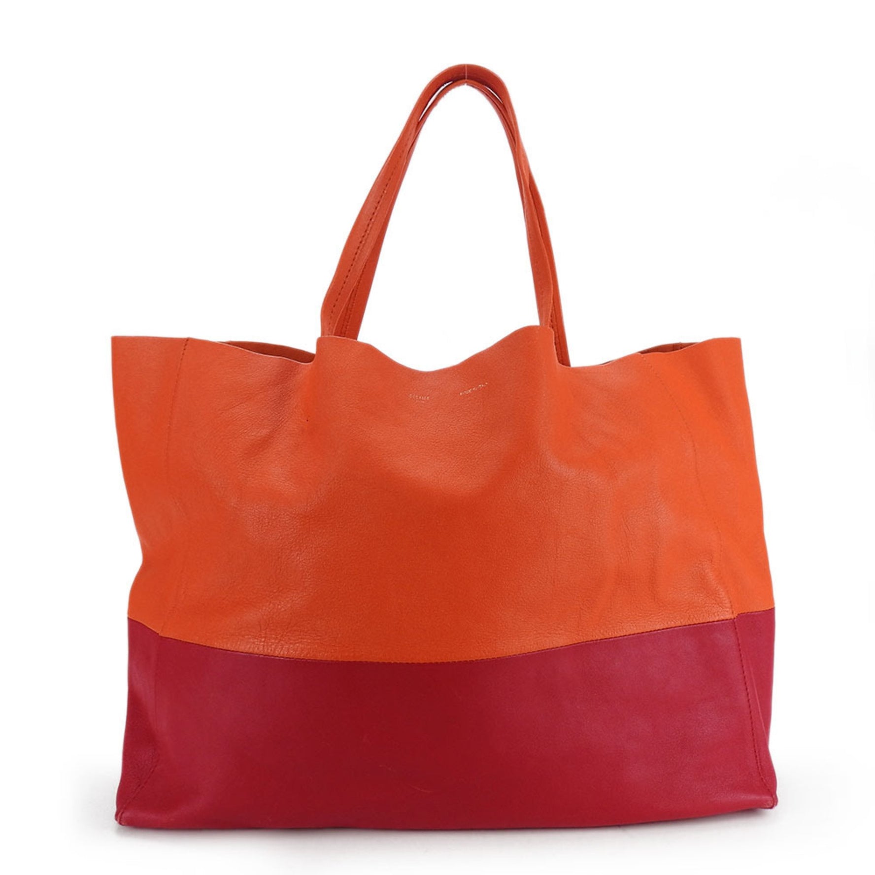 Celine Tote Bag Horizontal Cabas Leather Orange Red Bicolor