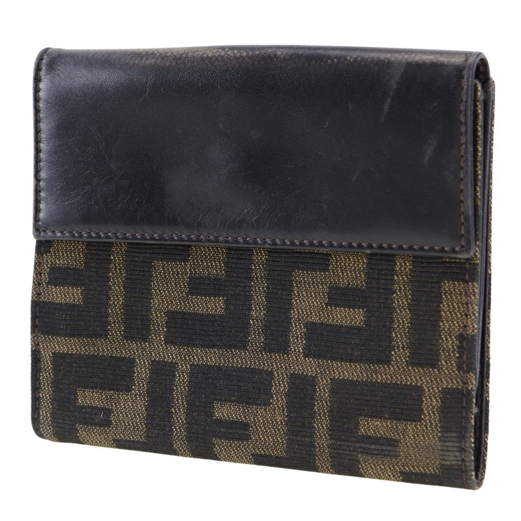 FENDI Bifold Wallet Canvas x Leather Snap Button