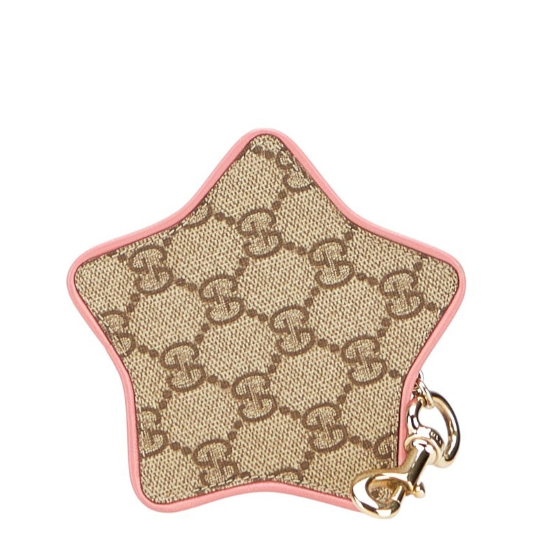 Gucci GG Supreme Star Wallet/Coin Case Charm Keychain Beige Pink Leather