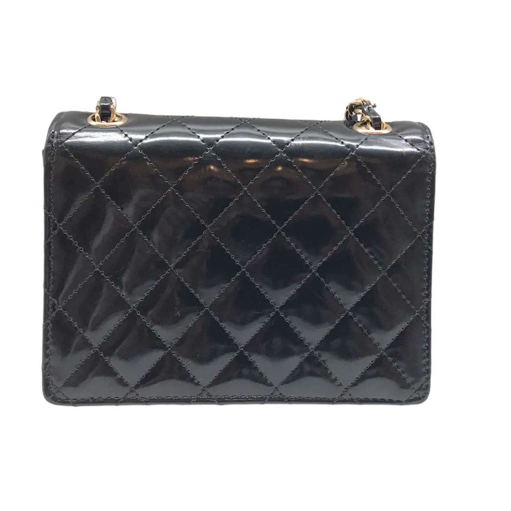 Chanel Matelasse Shoulder Bag Pouch Enamel Black Cross Stitch 15 Series