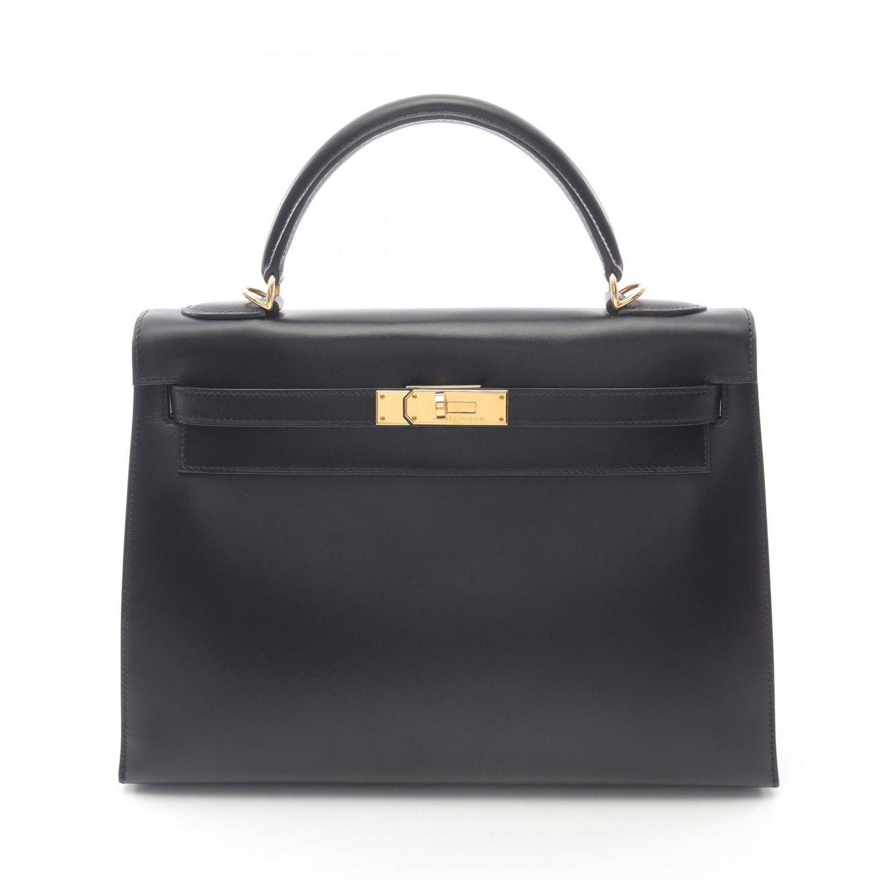Hermes Hermès Kelly 32 handbag in calfskin box calf leather, black.