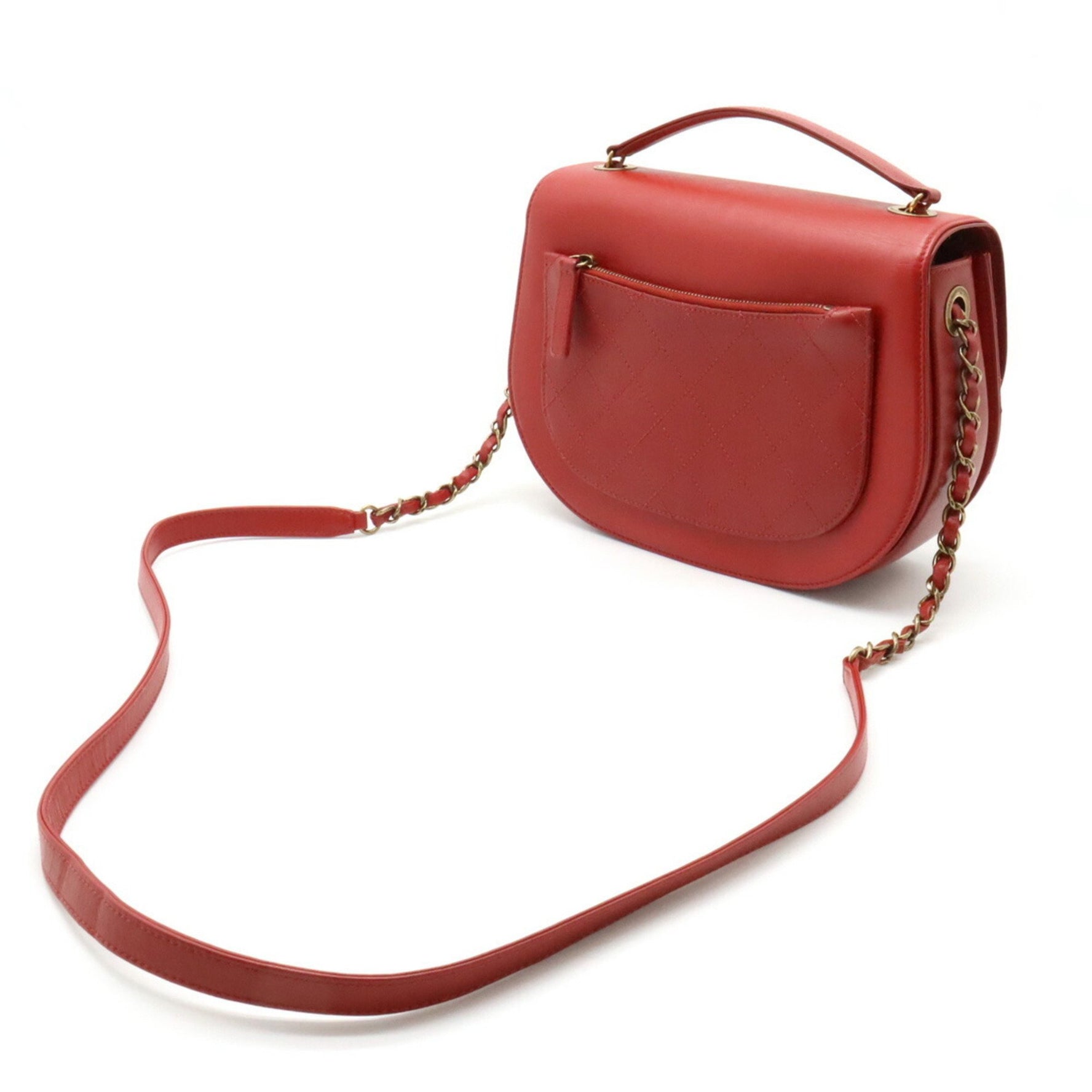 CHANEL Coco Curve Matelasse Chain Shoulder Bag Pochette Leather Red