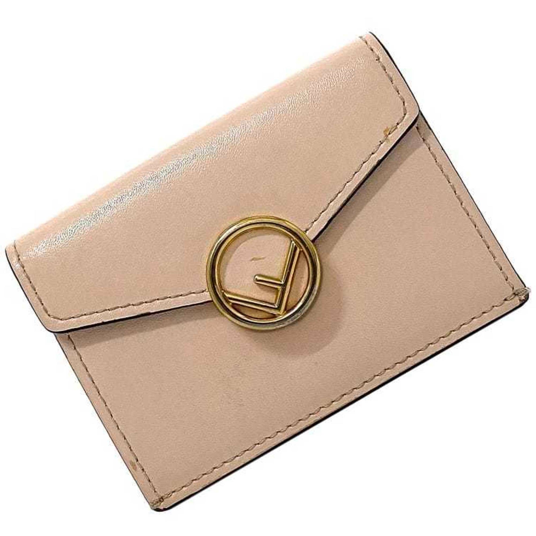 Fendi Trifold Wallet Pink Beige Gold Fizu Leather GP Circle