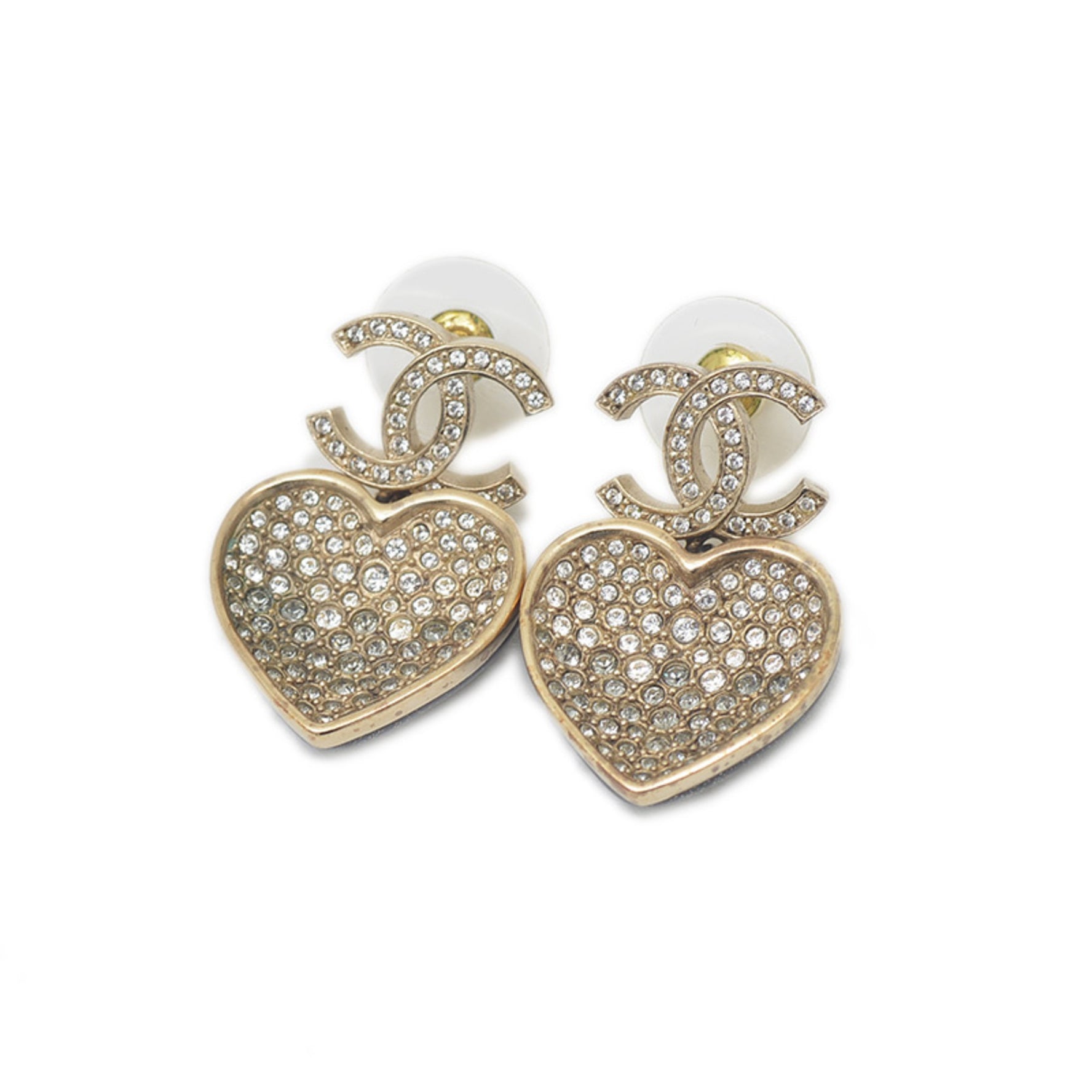 Chanel Heart Coco Mark Rhinestone Earrings BP