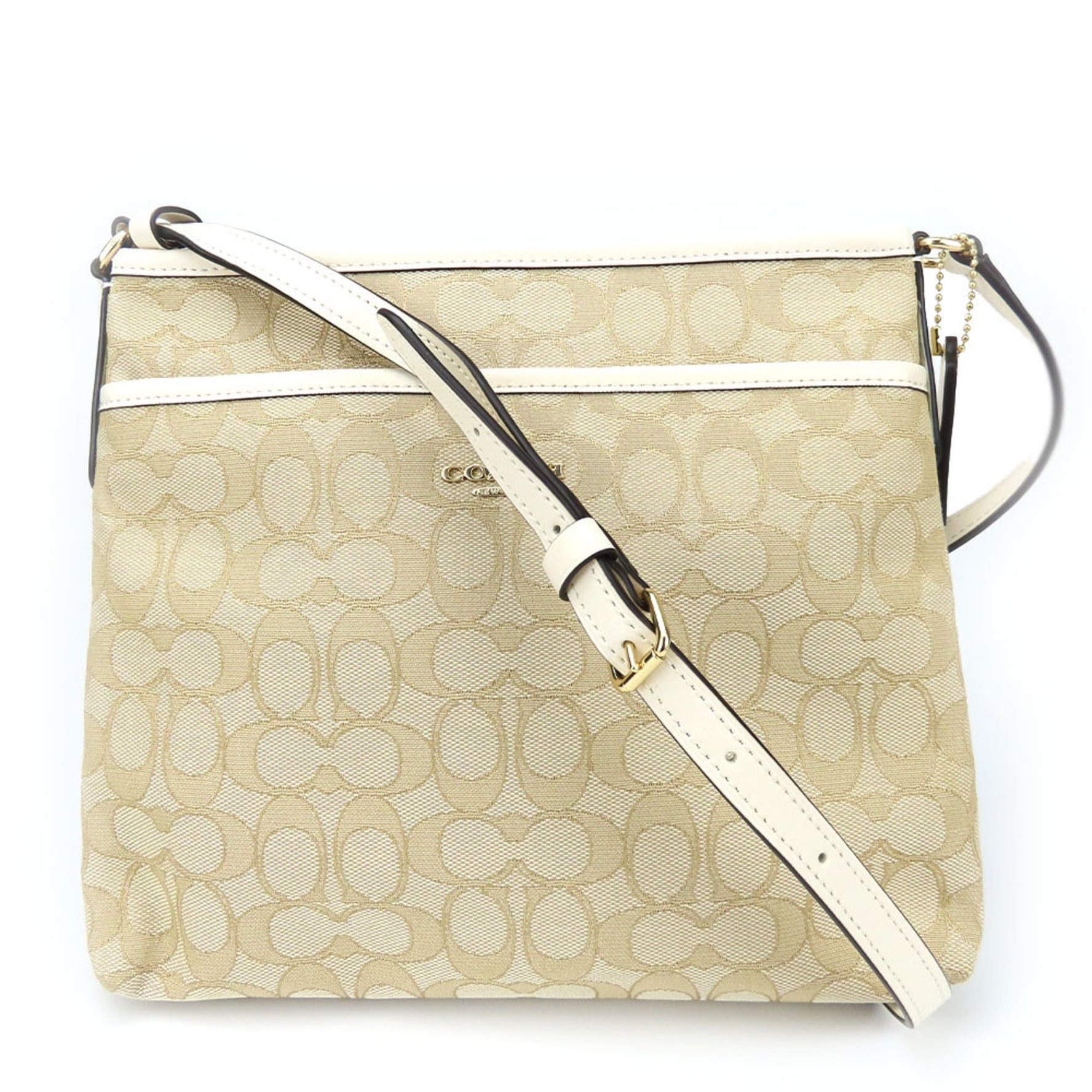 Coach Shoulder Bag Signature Canvas Leather Beige Ivory