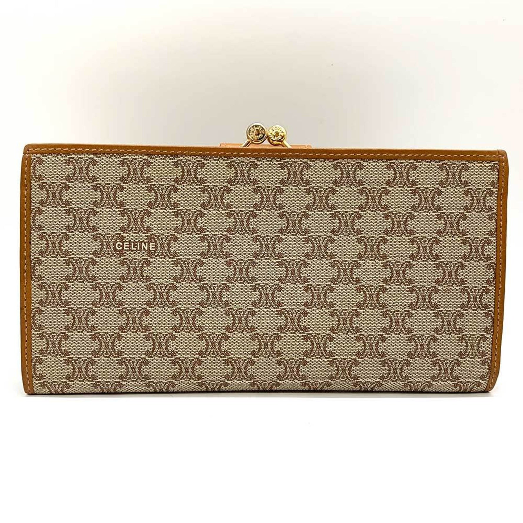 Celine Triomphe Pattern Long Wallet Beige x Brown Ladies