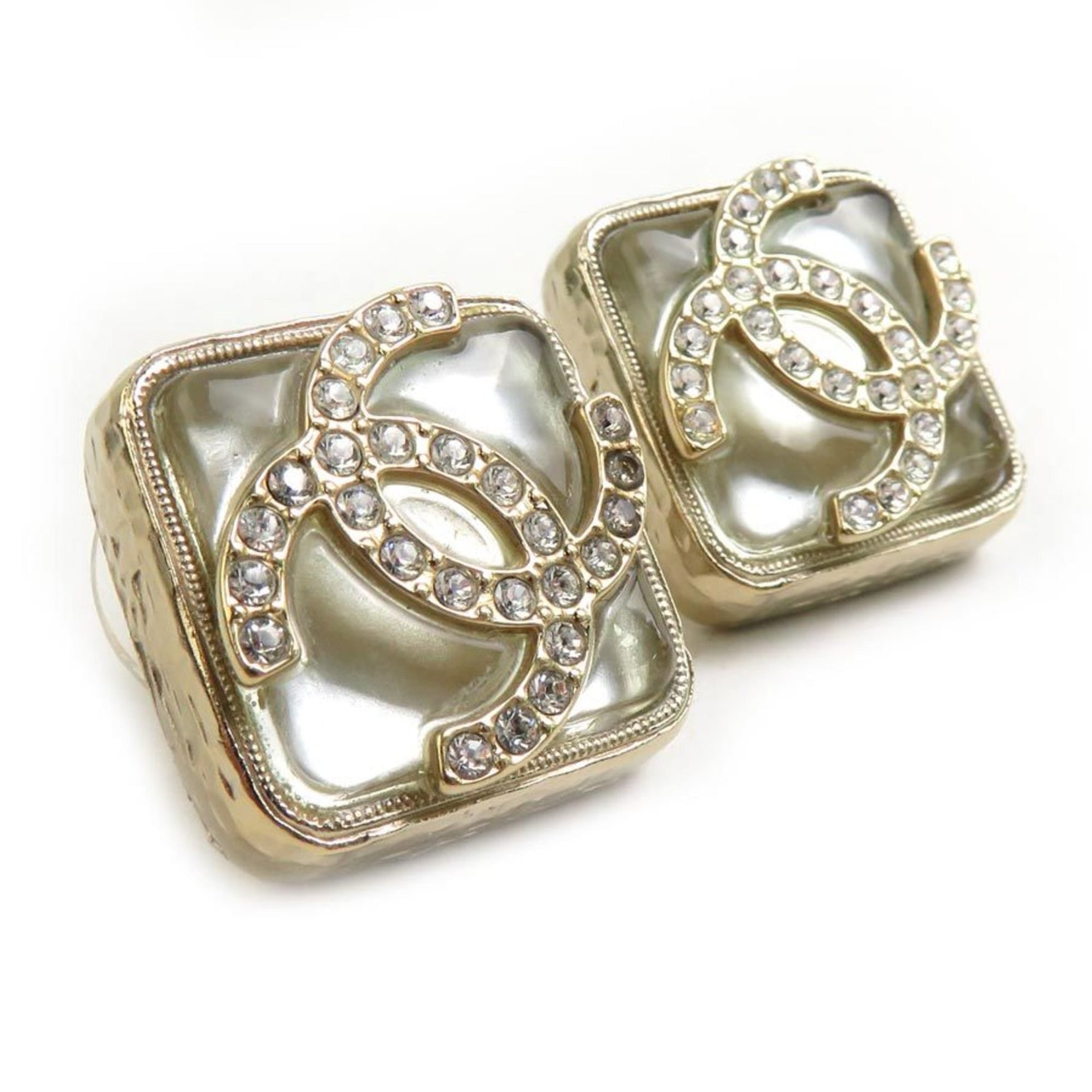 CHANEL Coco Mark Metal Stone Earrings in Gold and Silver