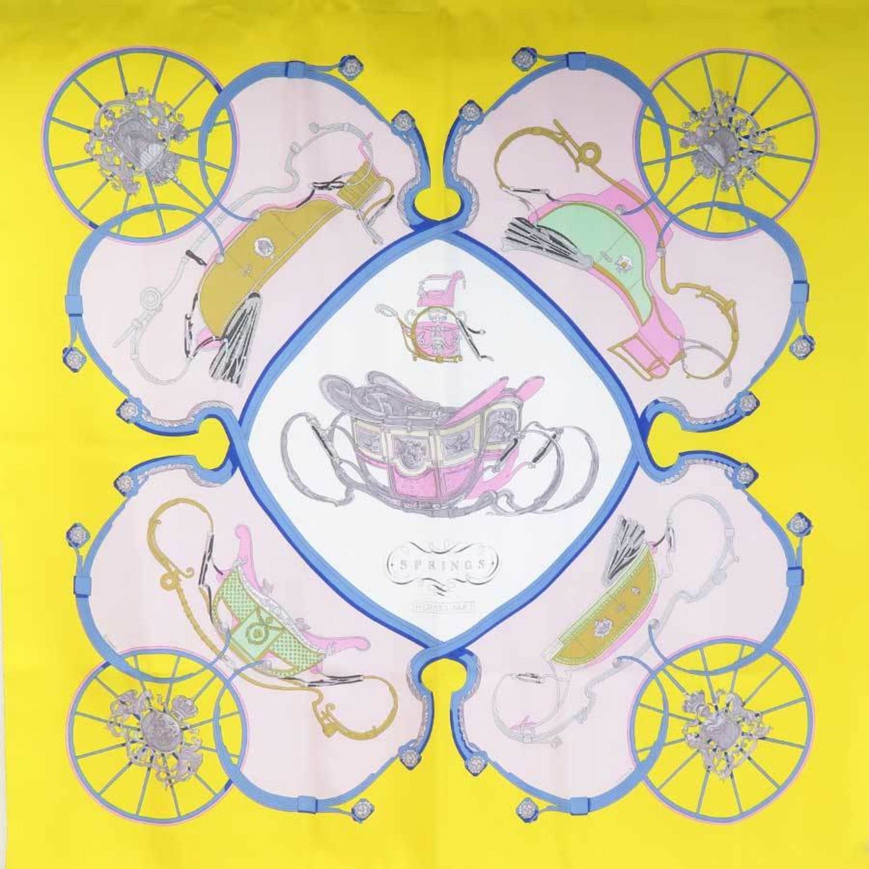 Hermes Scarf/Muffler Carre 90 SPRNGS Silk Yellow Multicolor