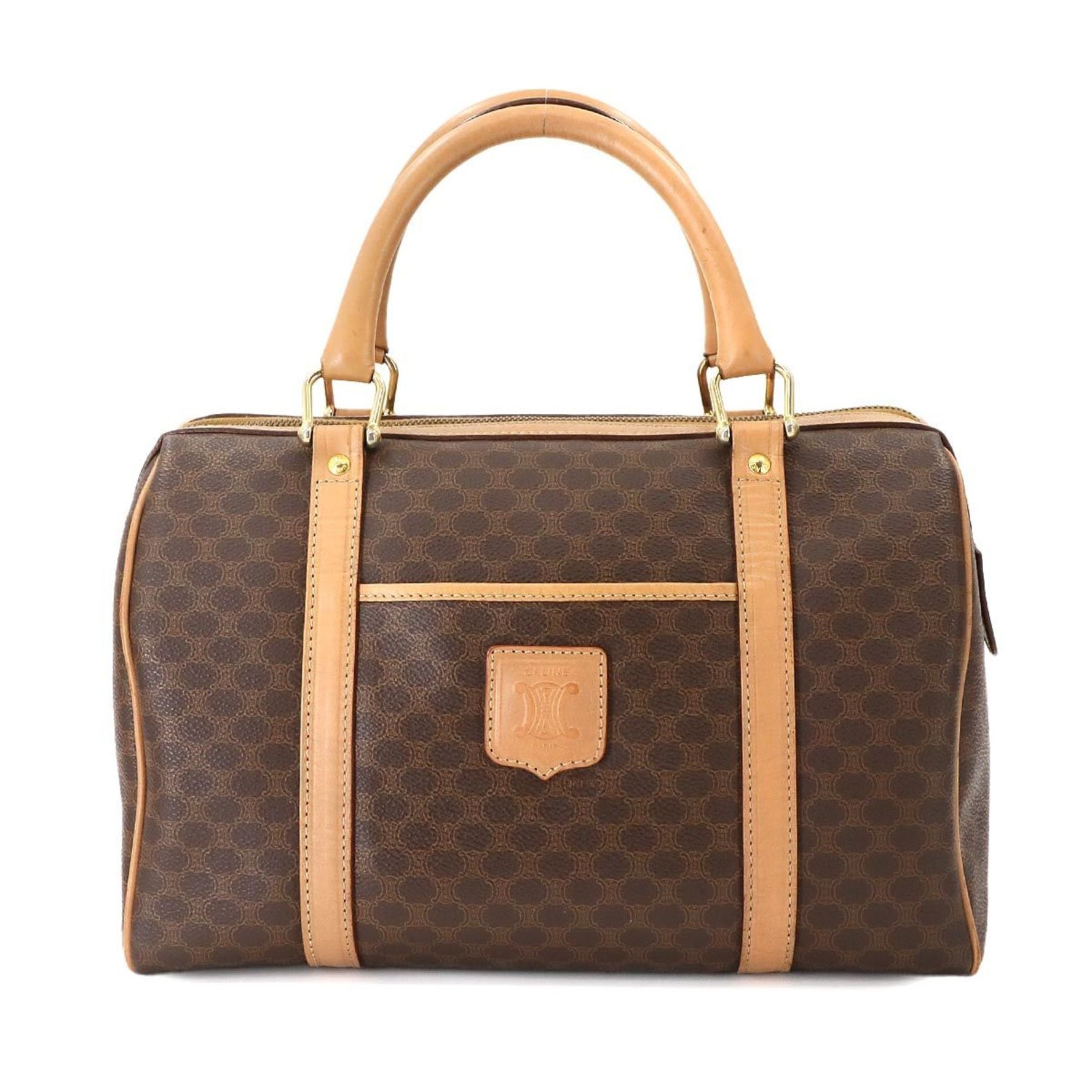 CELINE Macadam Boston Handbag Leather Gold Hardware Bag