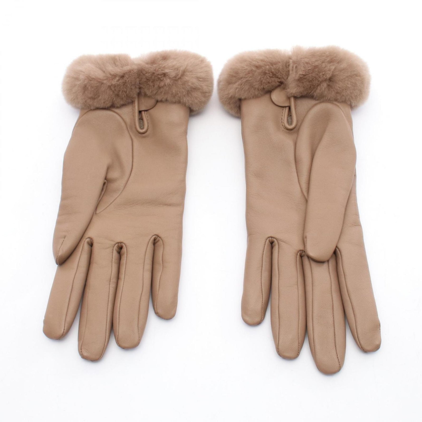 Hermes Hermès Princess Cadena Etoupe Gloves, Leather and Mink, Brown