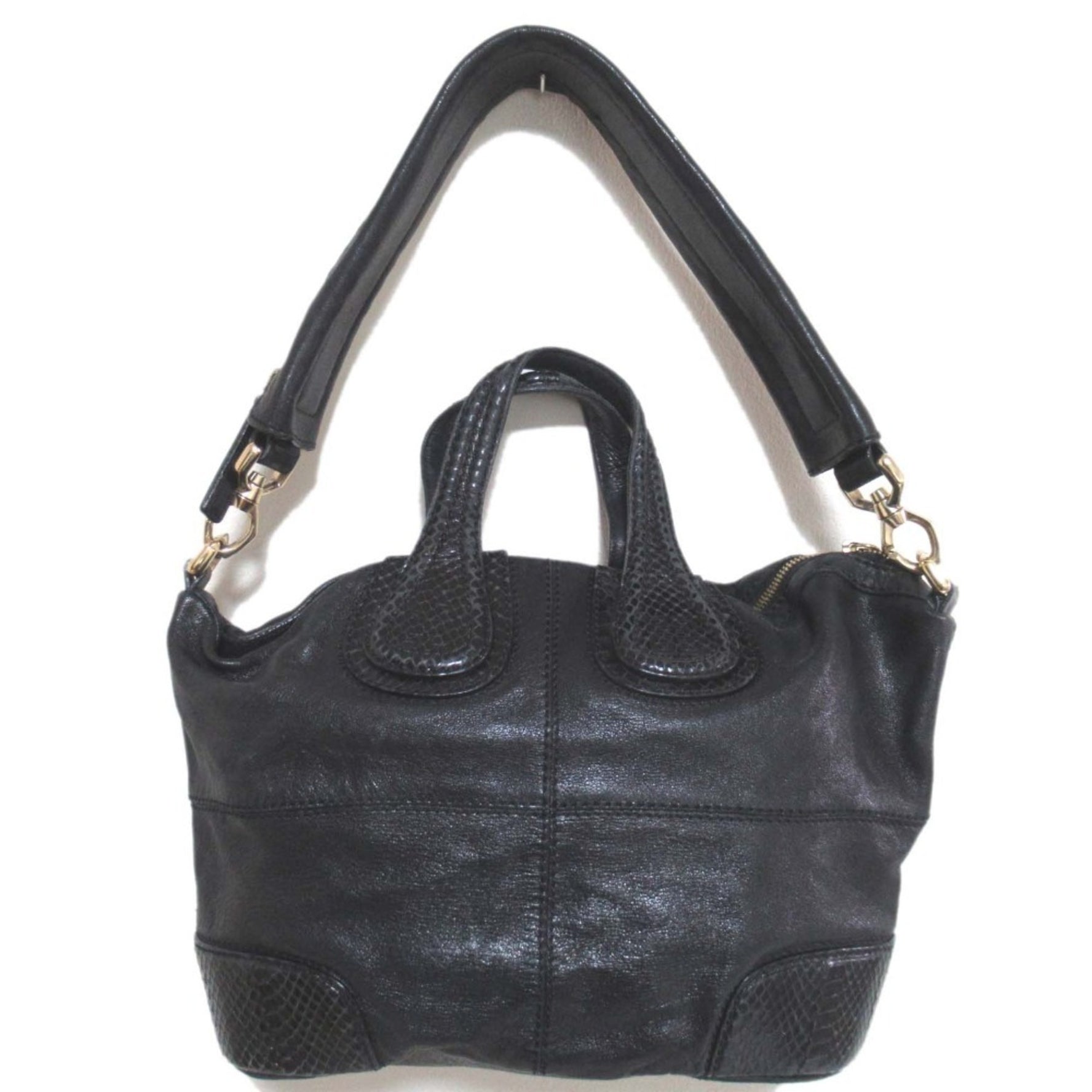 GIVENCHY Nightingale Leather 2-way One-Shoulder Bag Handbag Black x Gold Hardware Women's