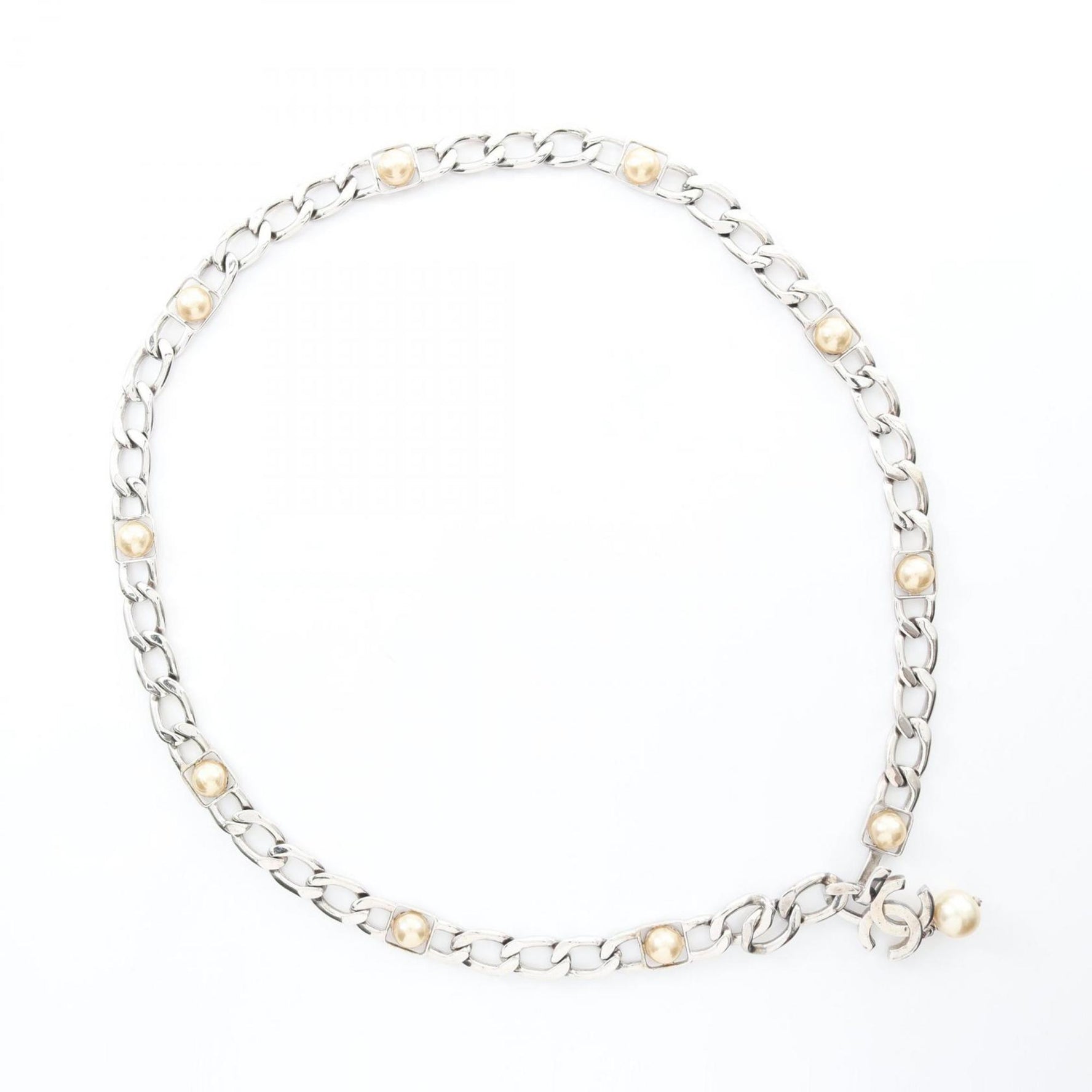 Chanel Coco Mark Metal Belt with Faux Pearls, Silver and White