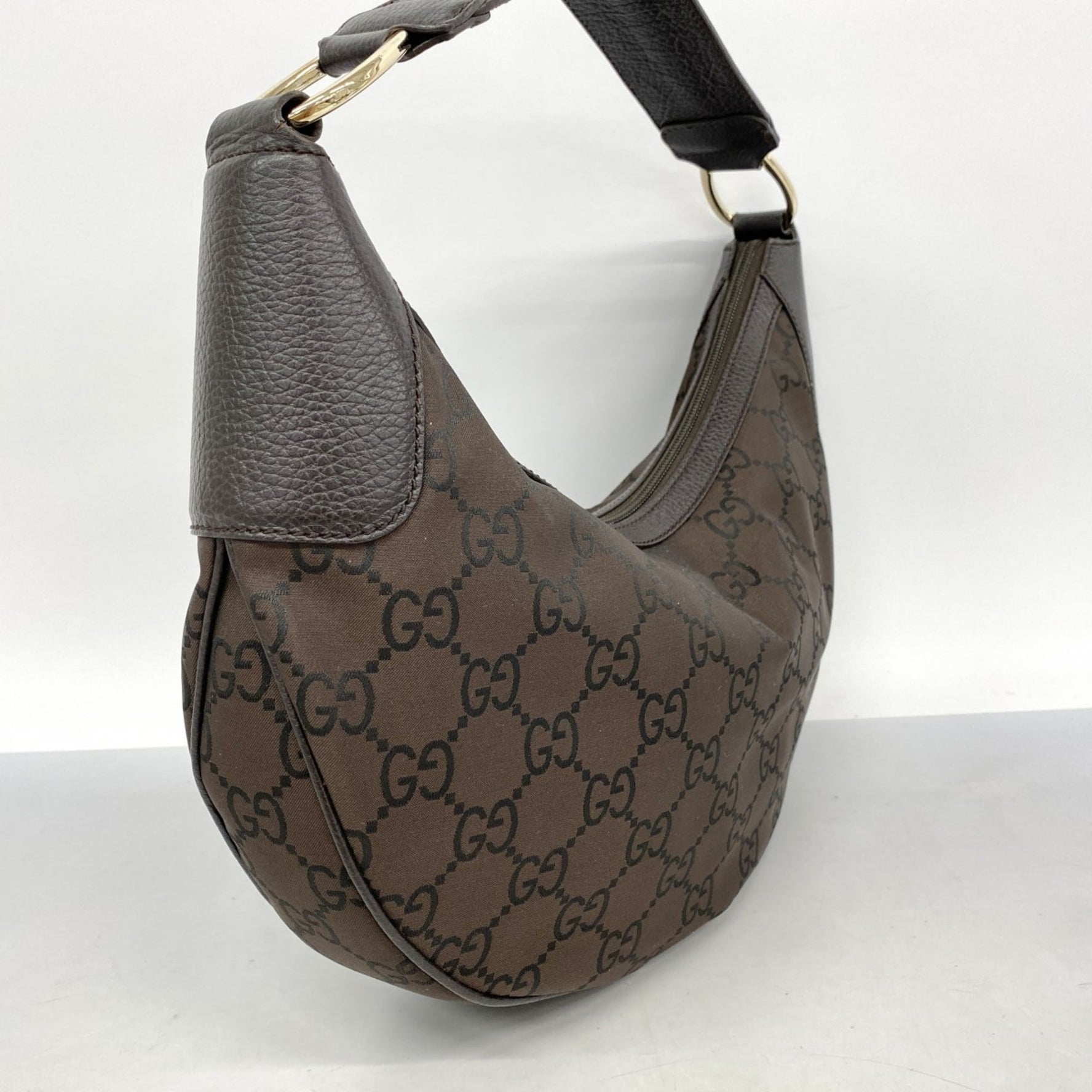 Gucci GG Nylon Shoulder Bag Brown Black Champagne